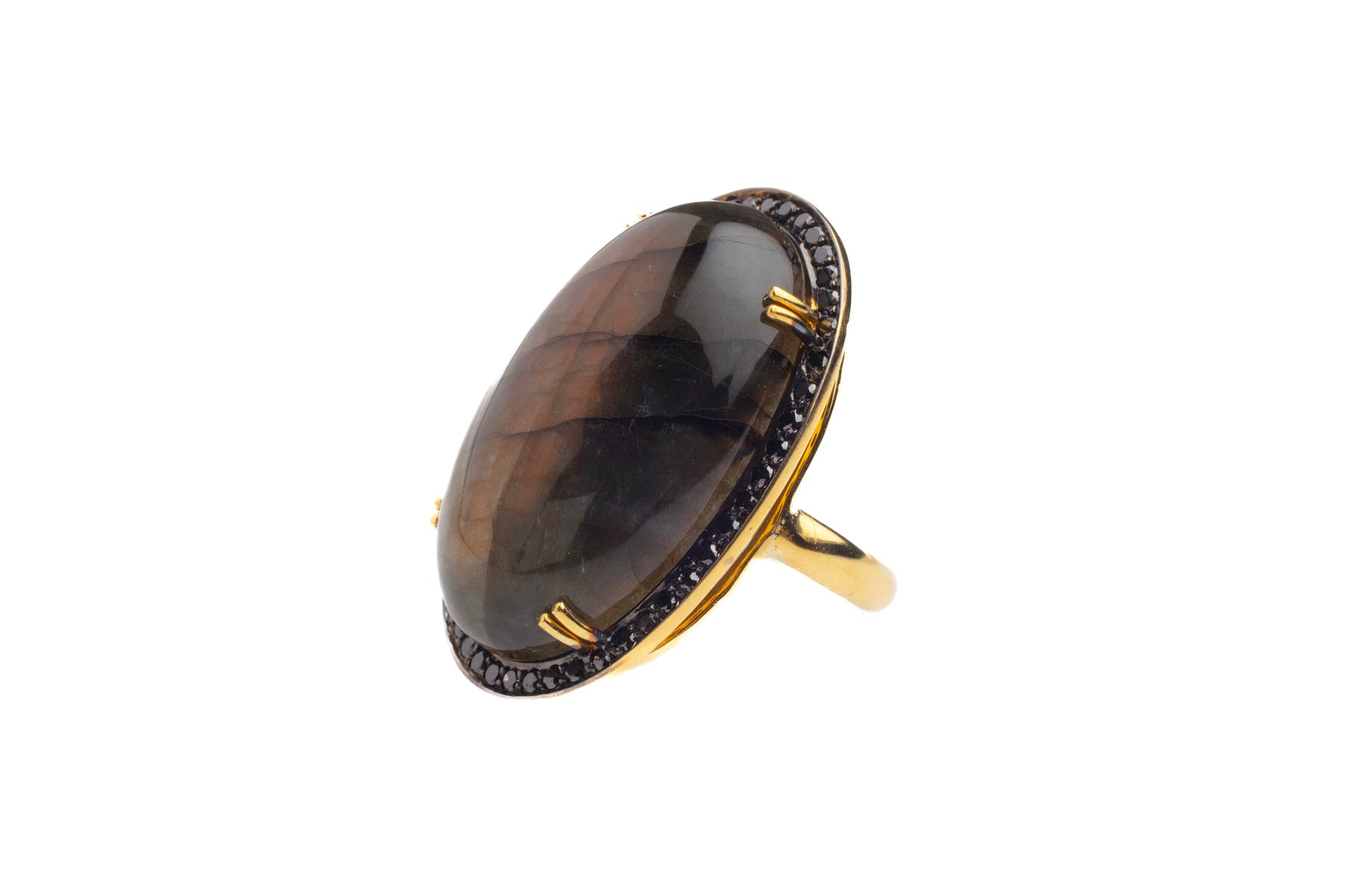 Dark Labradorite with Diamonds Ring