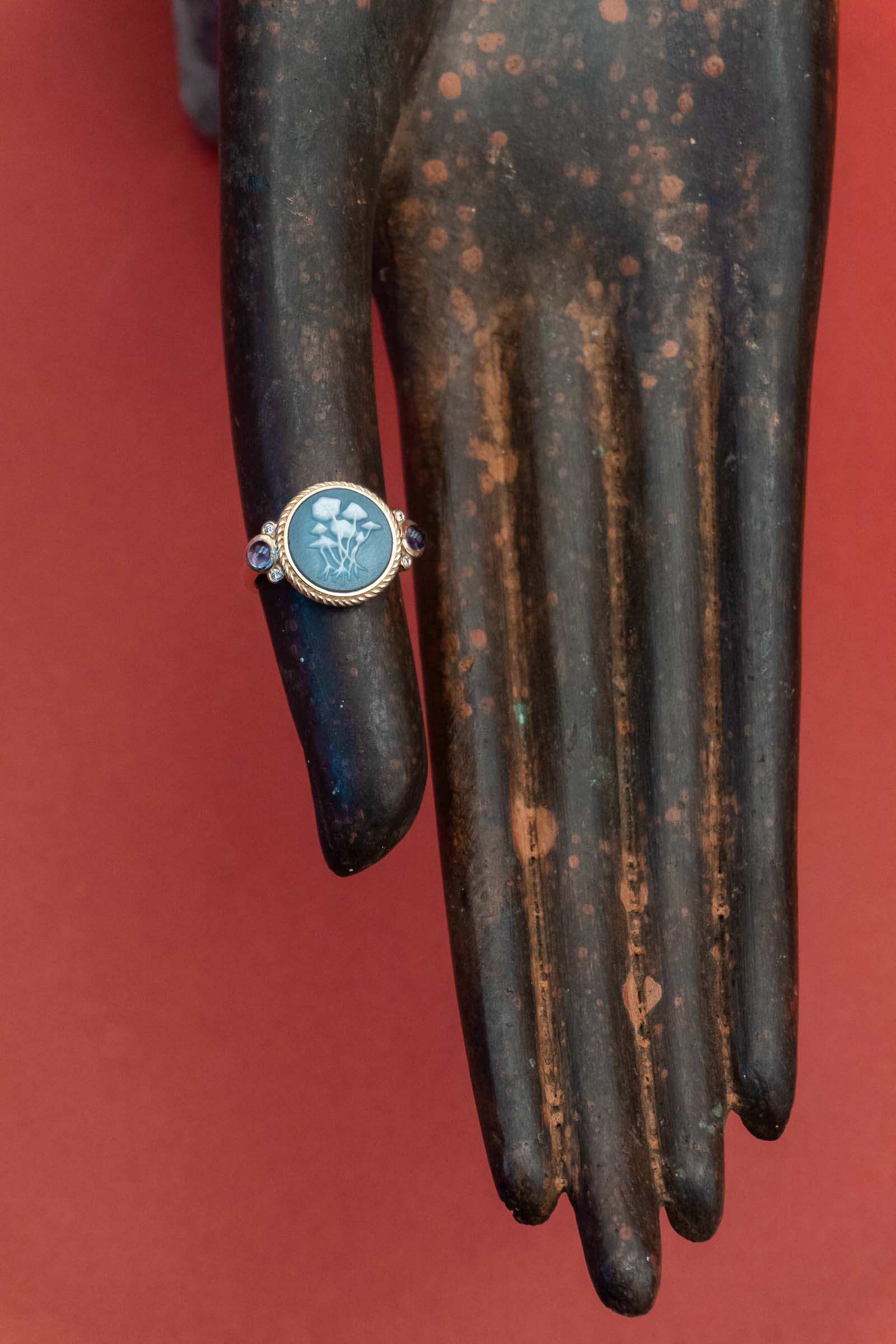 Something Blue Cameo Ring with Diamonds and Iolites