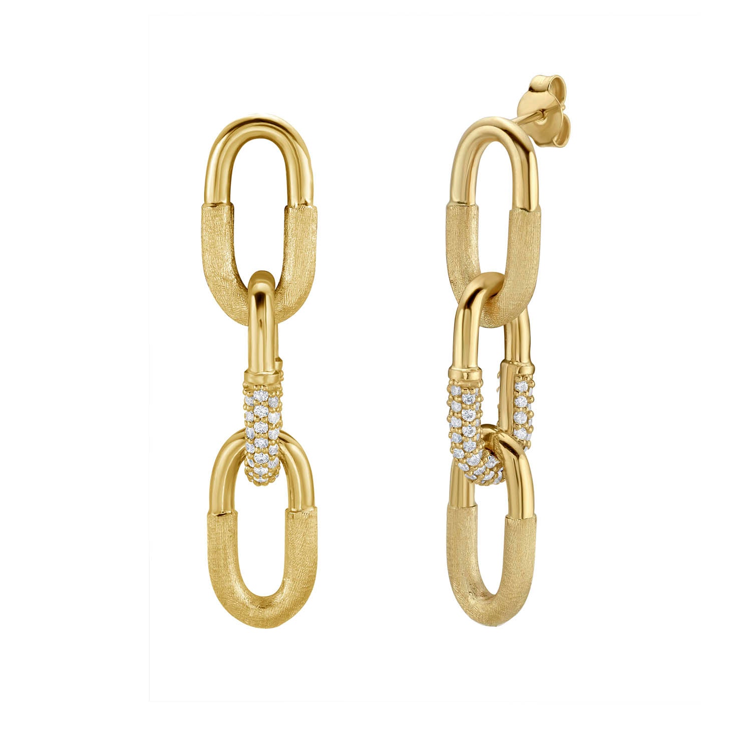 Satin Gold Diamond Interlocking Earrings
