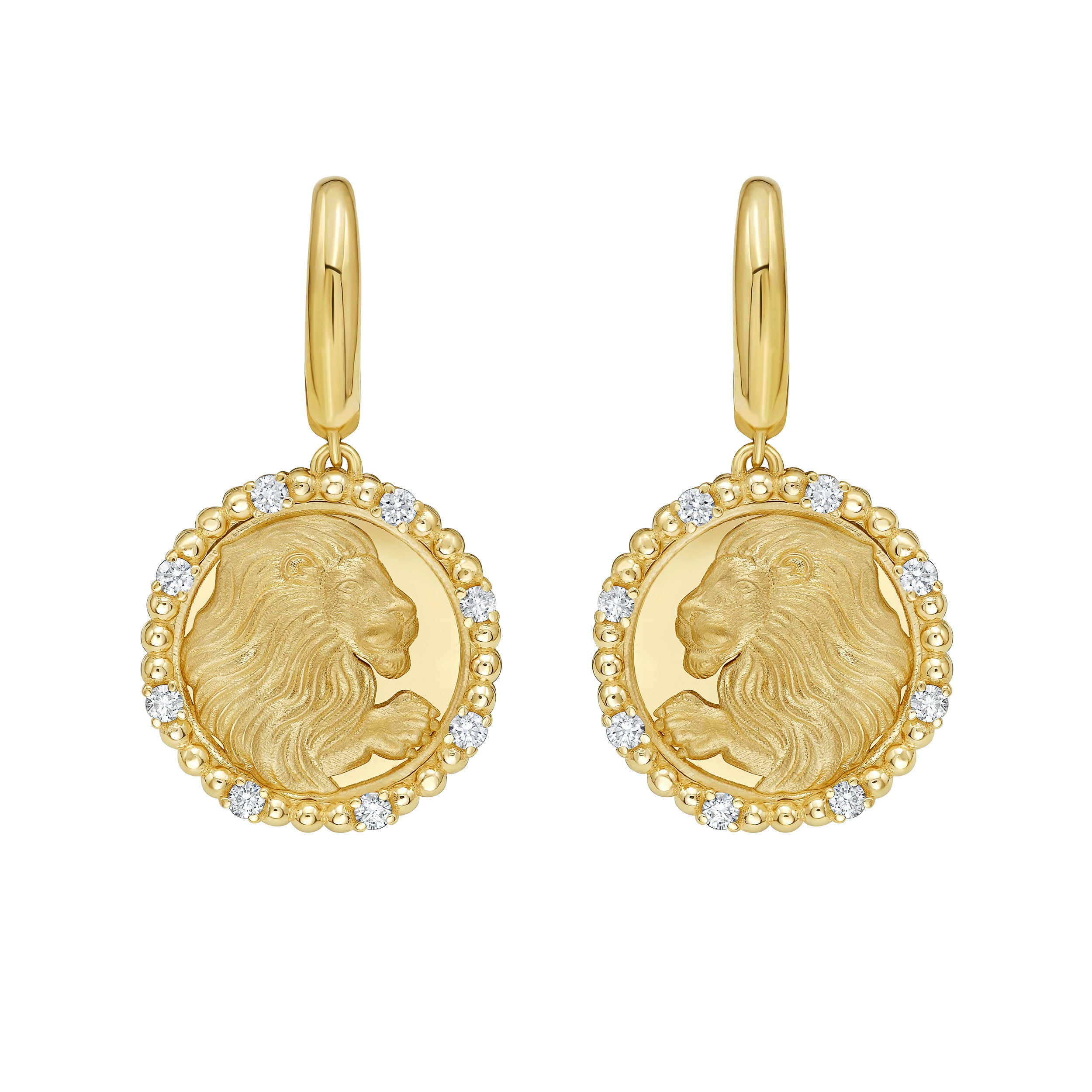 Leo Diamond Bead Zodiac Dangle Earrings
