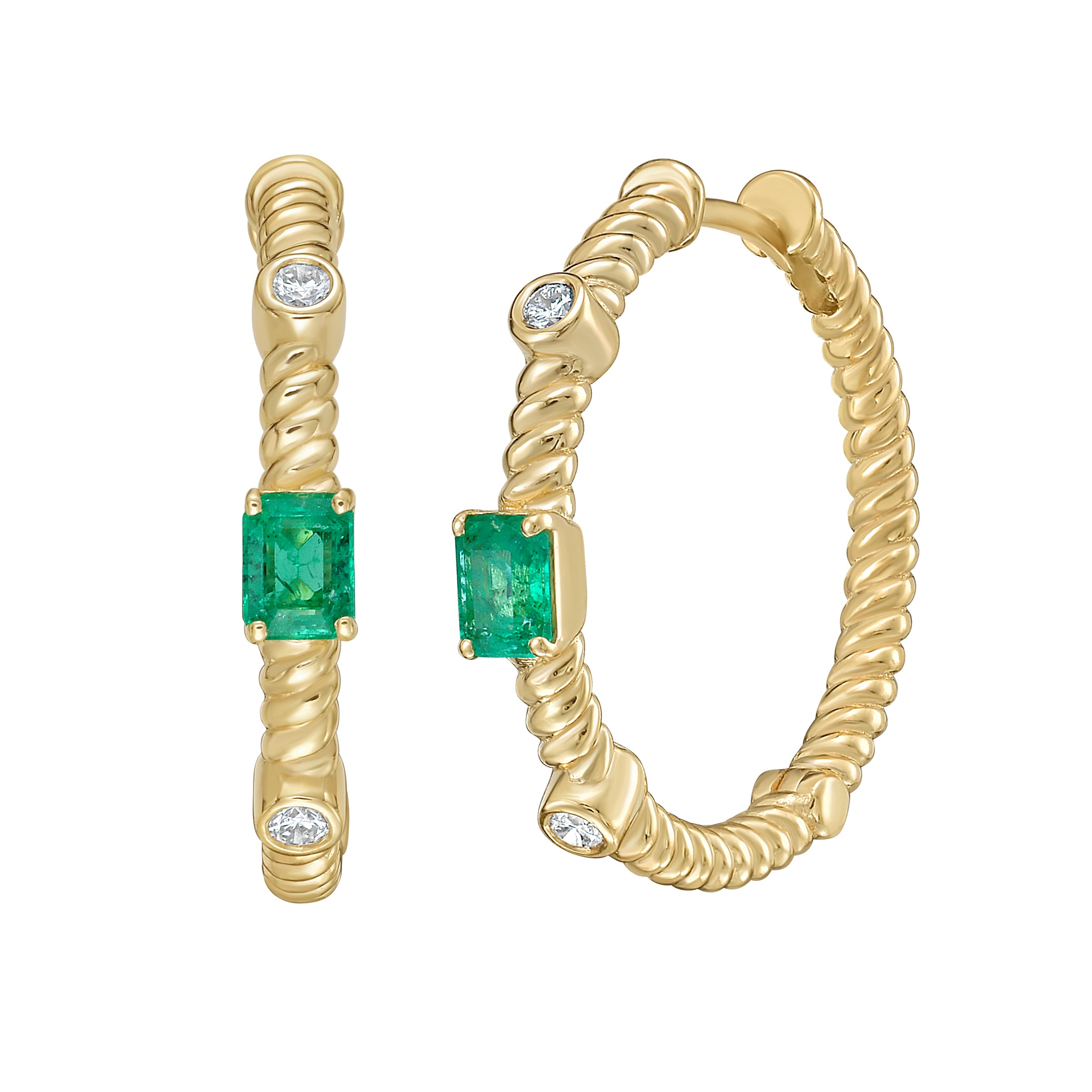 Slim Diamond and Emerald Hoops