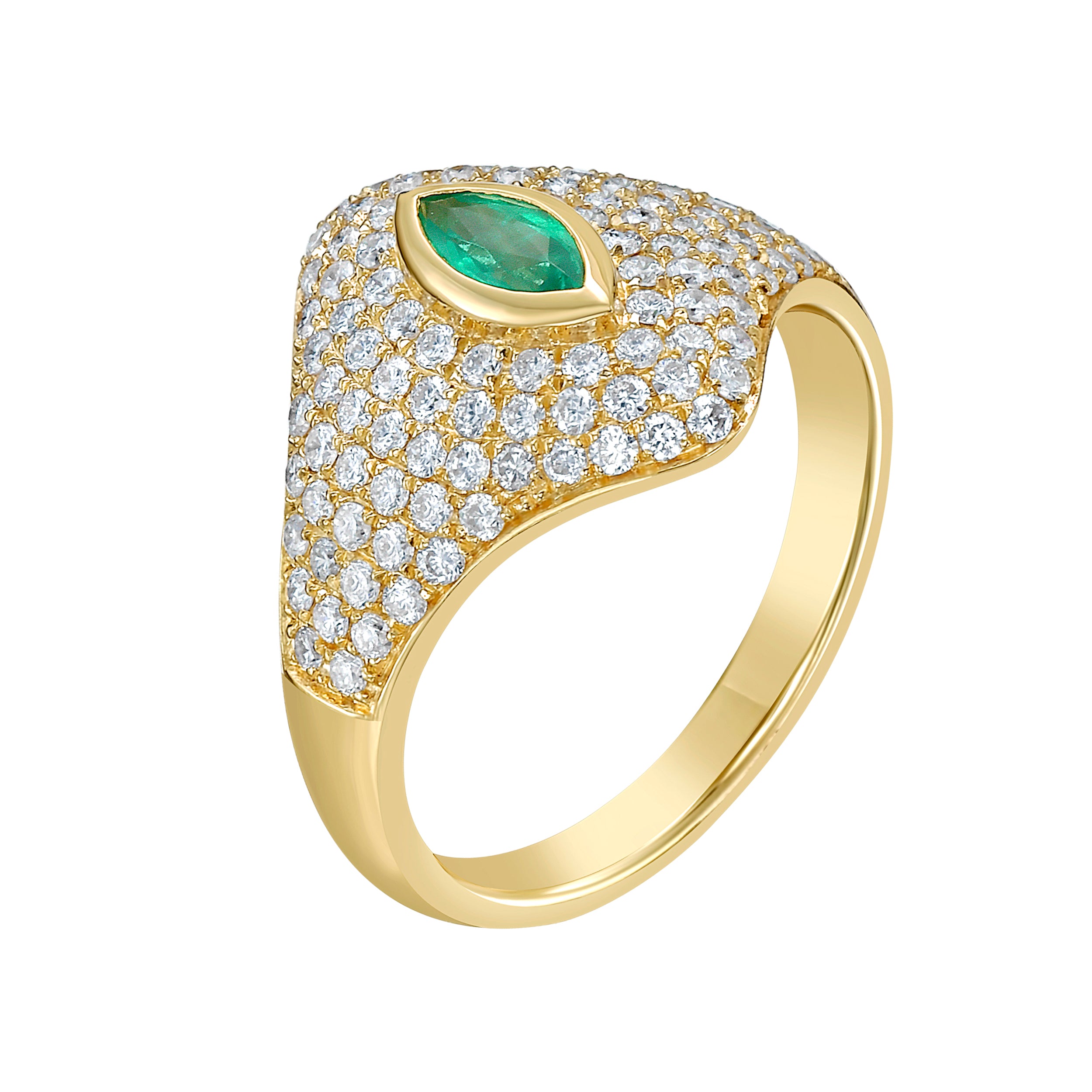 Paved Diamond and Emerald Signet Ring