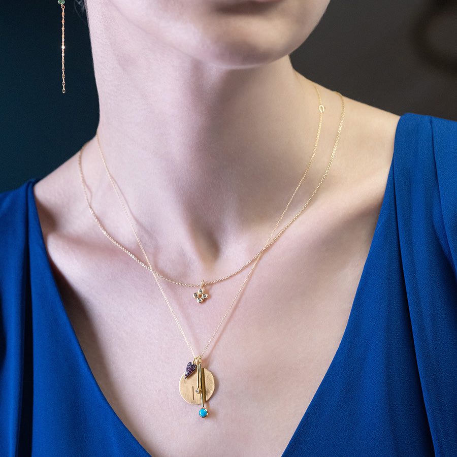 Heart Charm Pendant with Rubies Long Turquoise Spot Charm Pendant