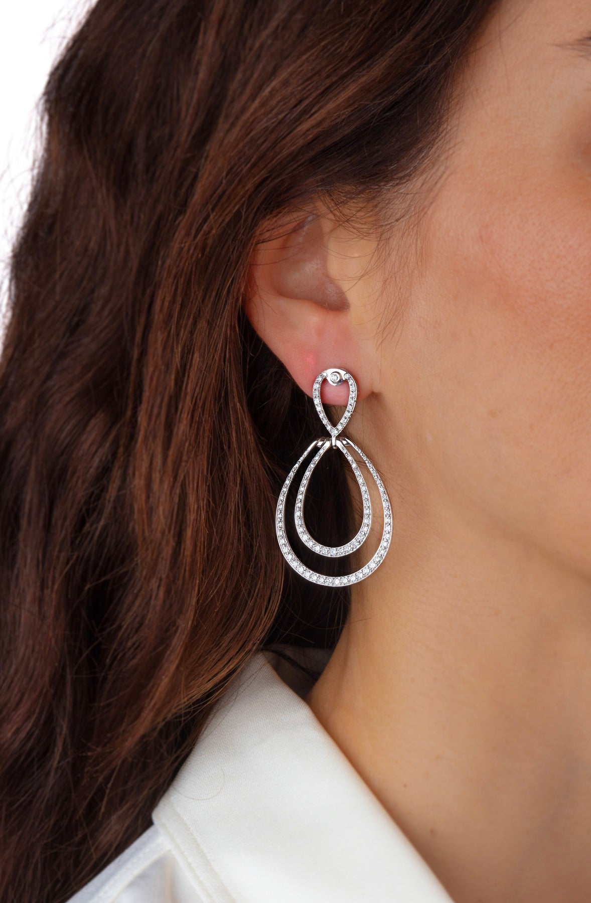 White Gold Diamond Double Drop Earrings