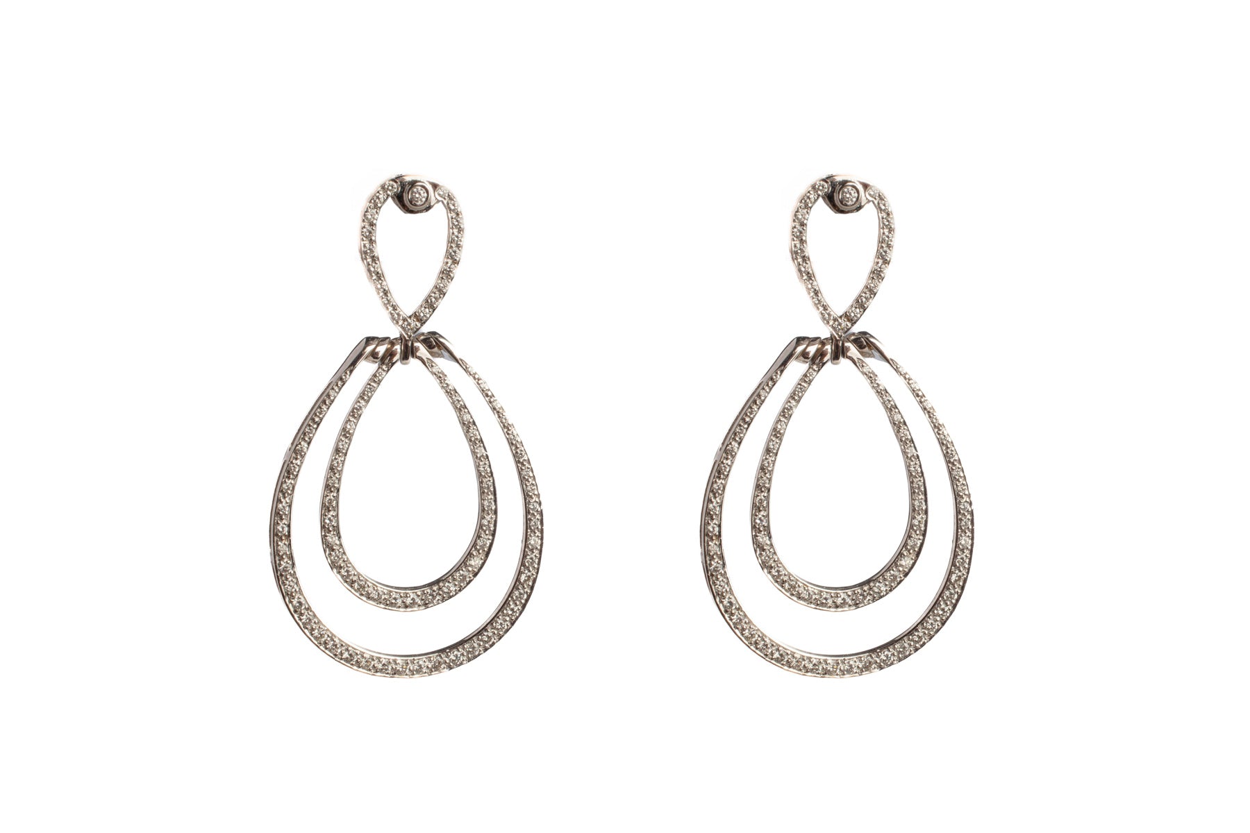 White Gold Diamond Double Drop Earrings