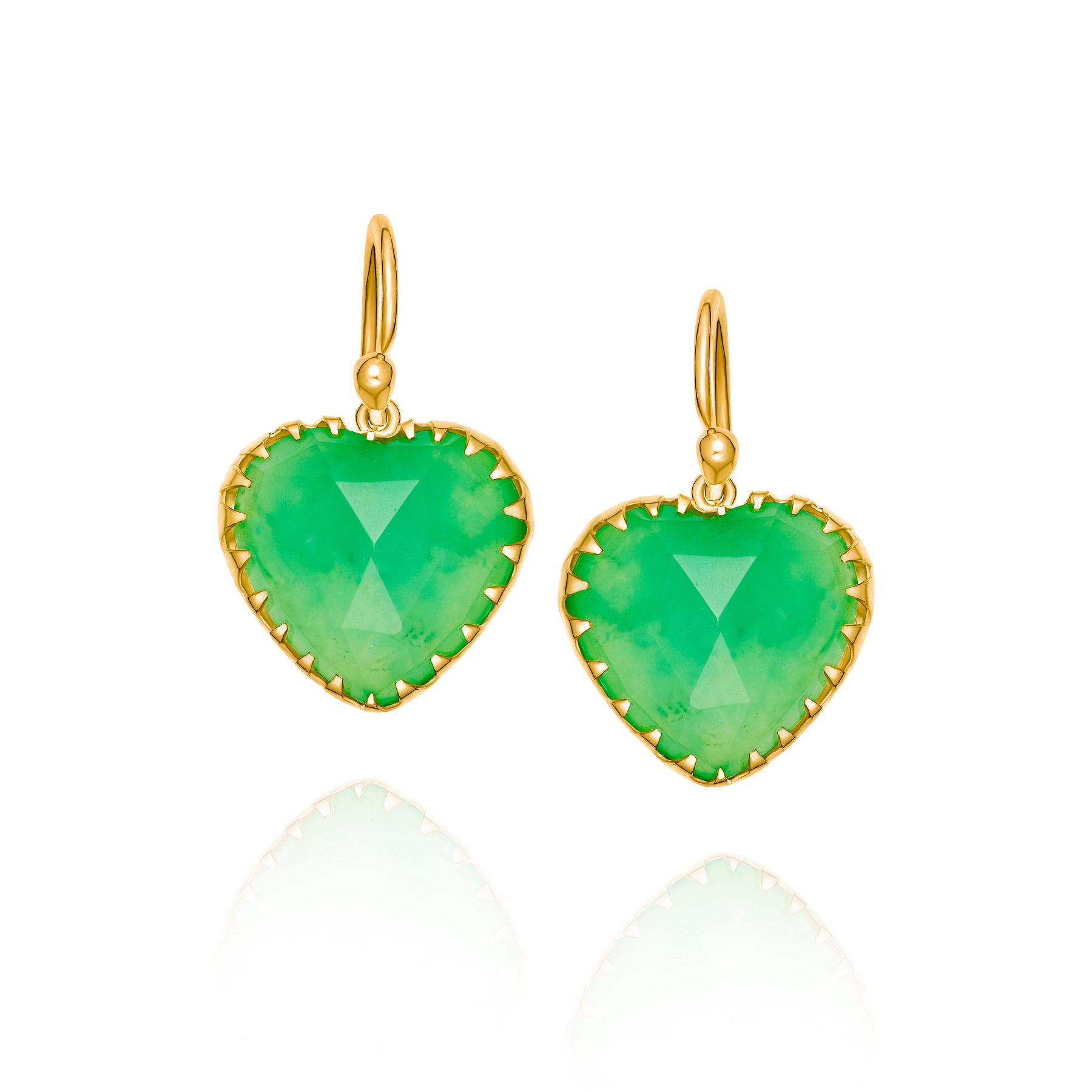 Small Chrysoprase Heart Earrrings