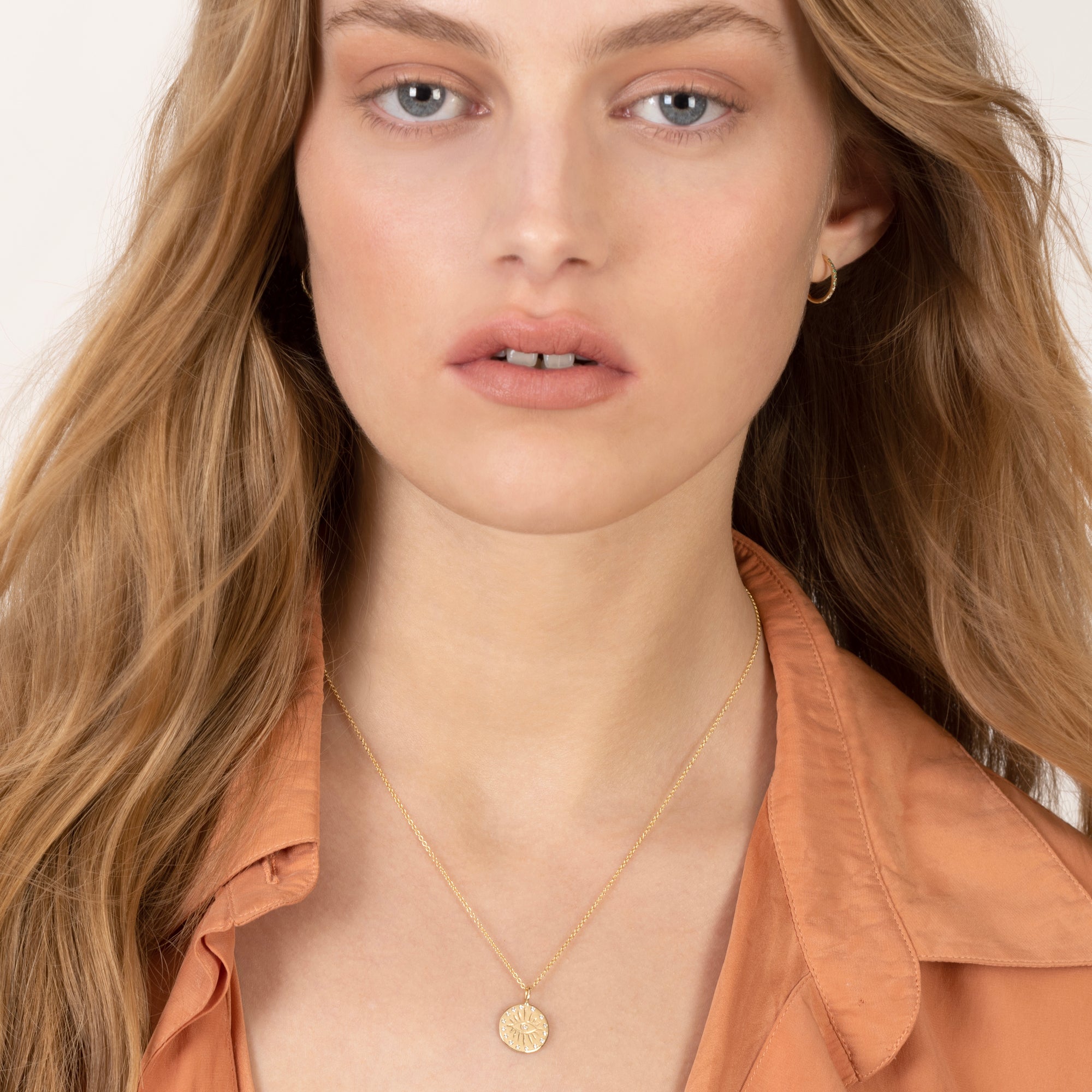 Mati Bright Medal with White Diamonds Necklace Eikosi Dyo
