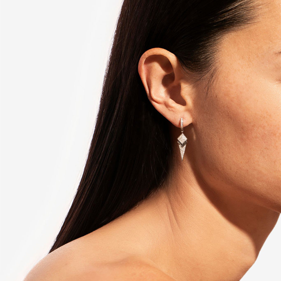 Hoop Stairway Earring with White and Black Diamonds Statement