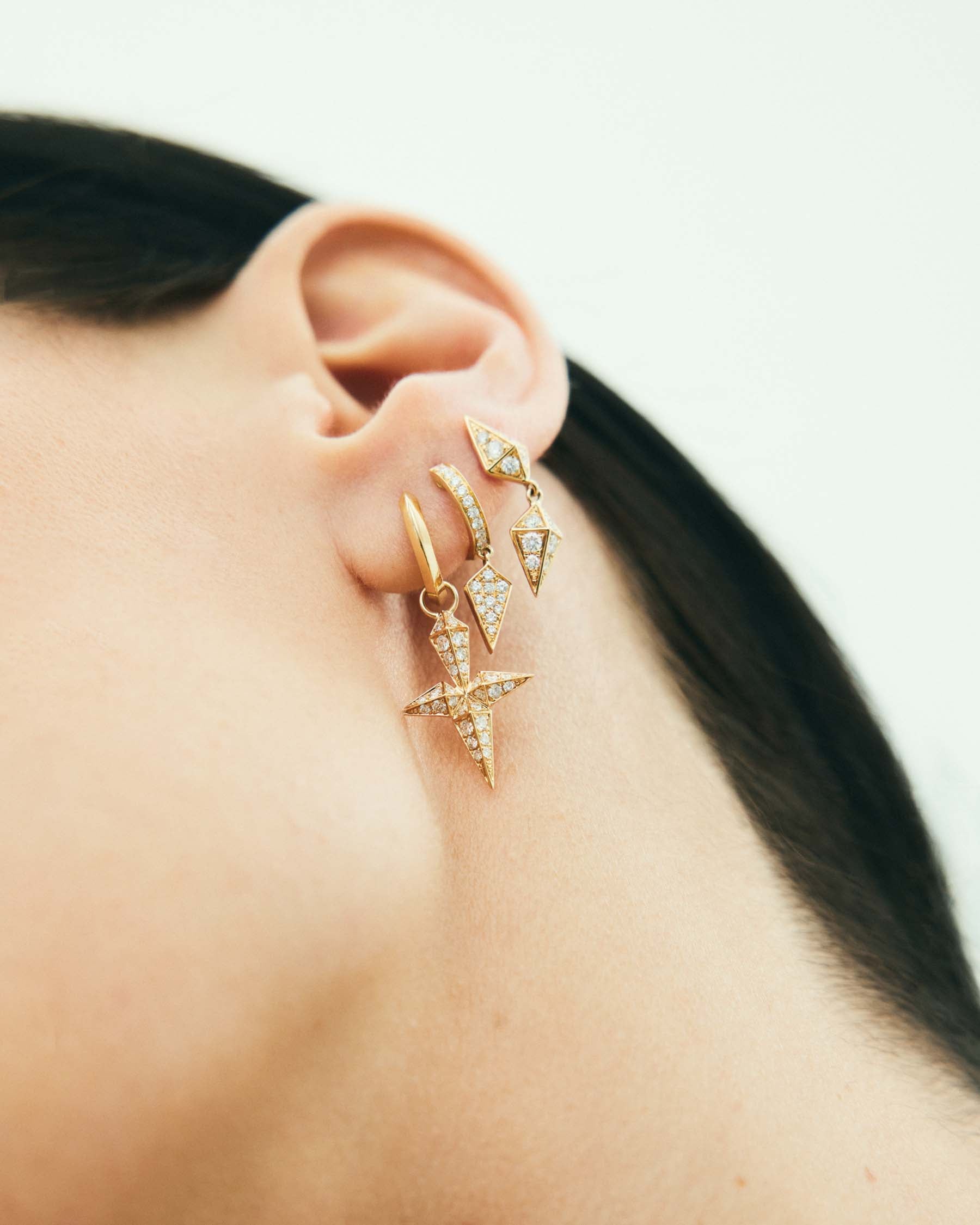 Earring Rockaway Cross Diamonds & Yellow Gold