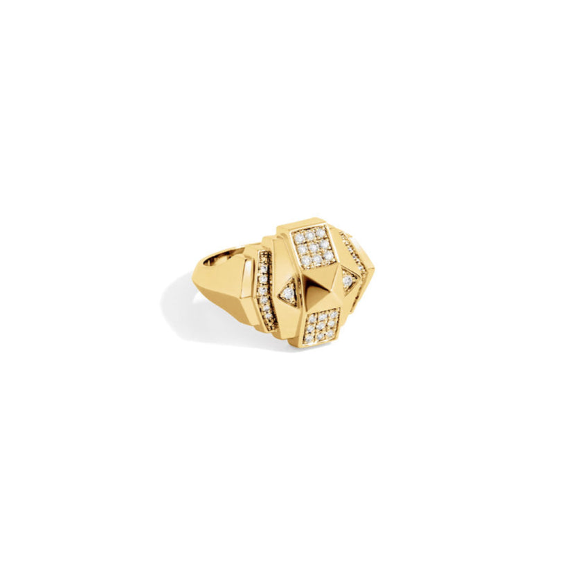 Rockaway Mini Pyramid Half Paved Yellow Gold