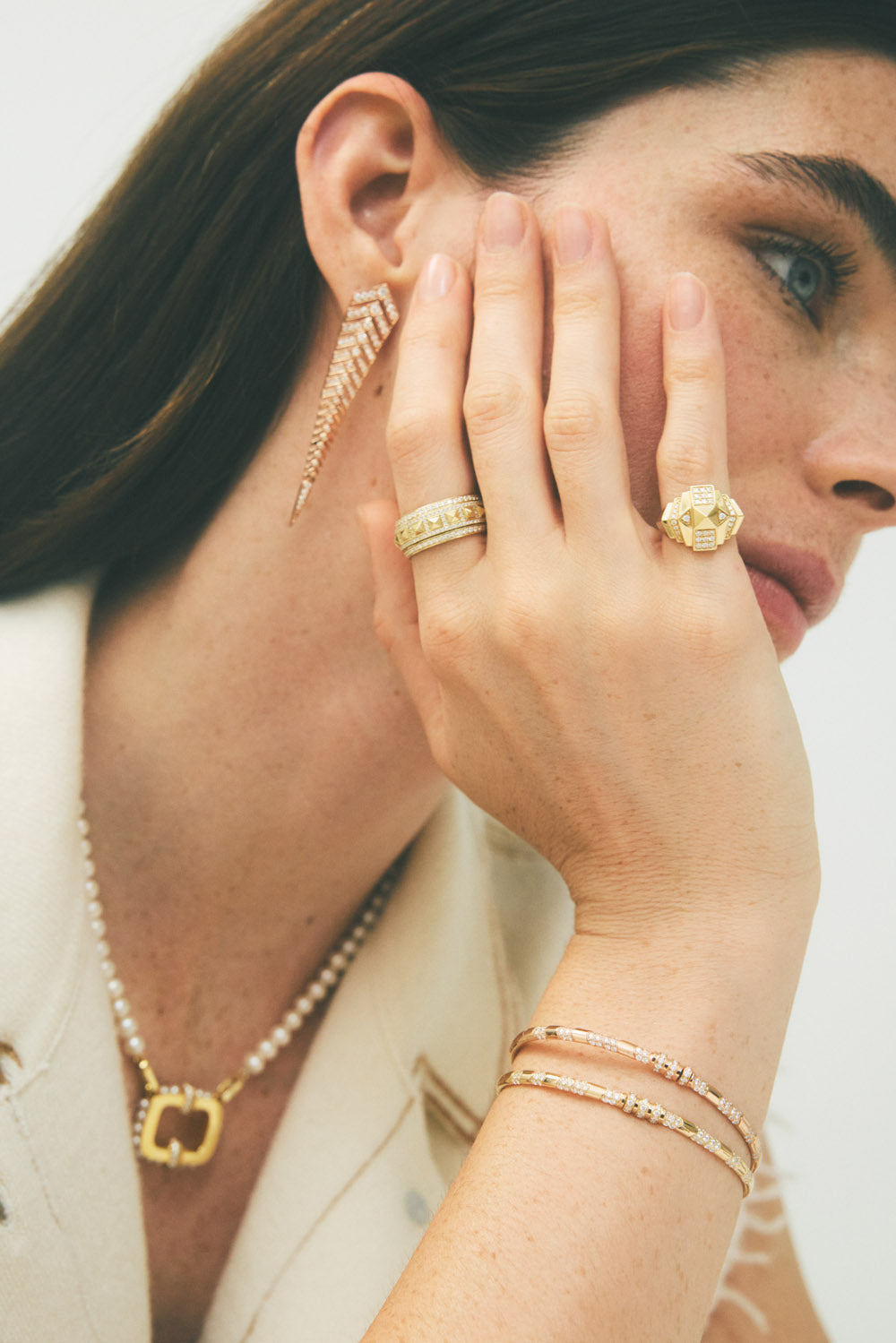 Rockaway Mini Pyramid Half Paved Yellow Gold