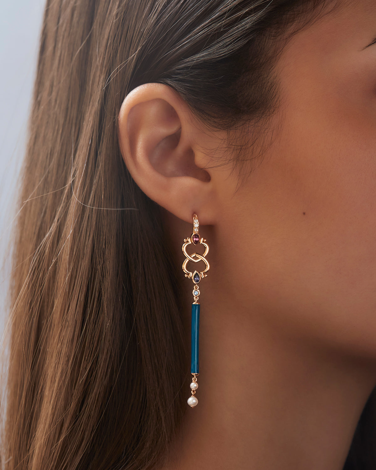 Hearts Strings Blue Earrings