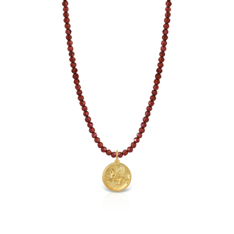 Pegasus Necklace with faceted beads and 18k gold