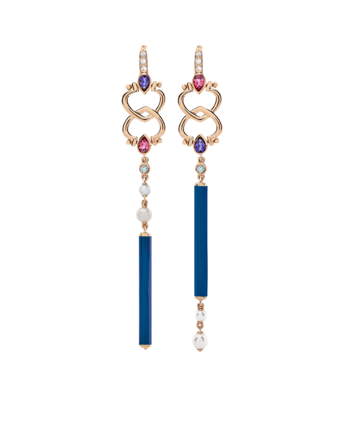 Hearts Strings Blue Earrings