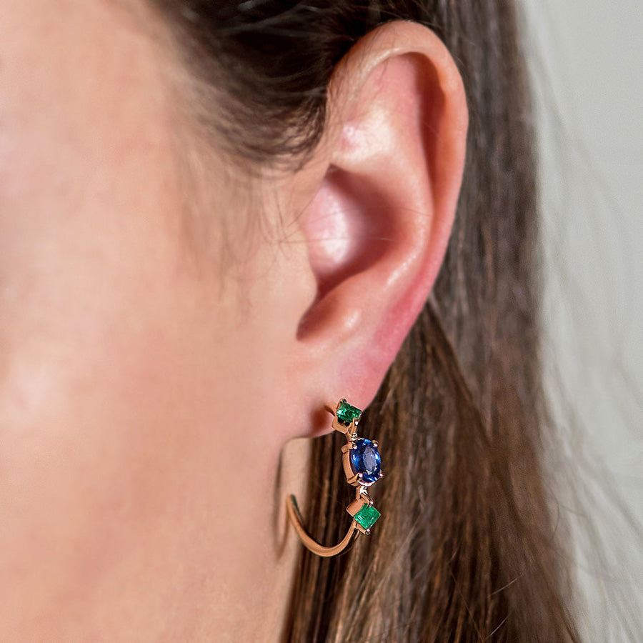 Clementine Hoops with Sapphire and Emeralds