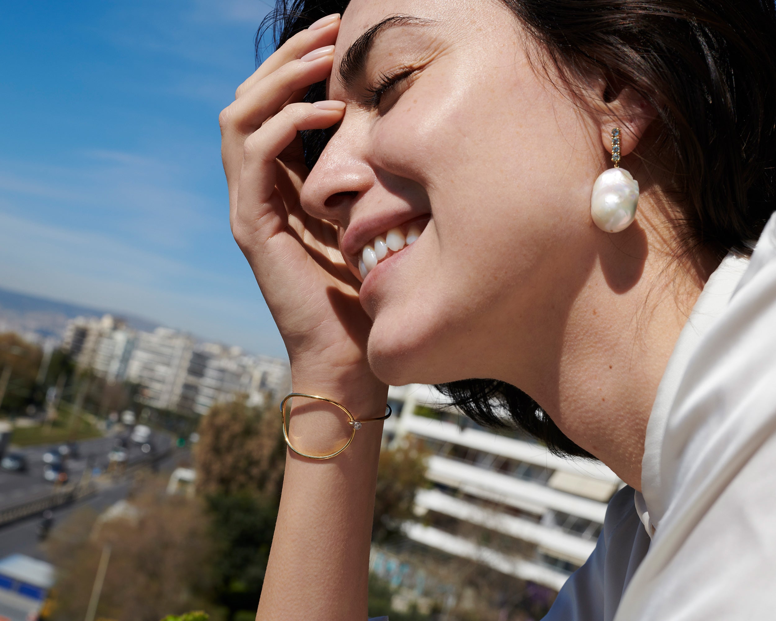 Pearl Earrings with Aqua Marine