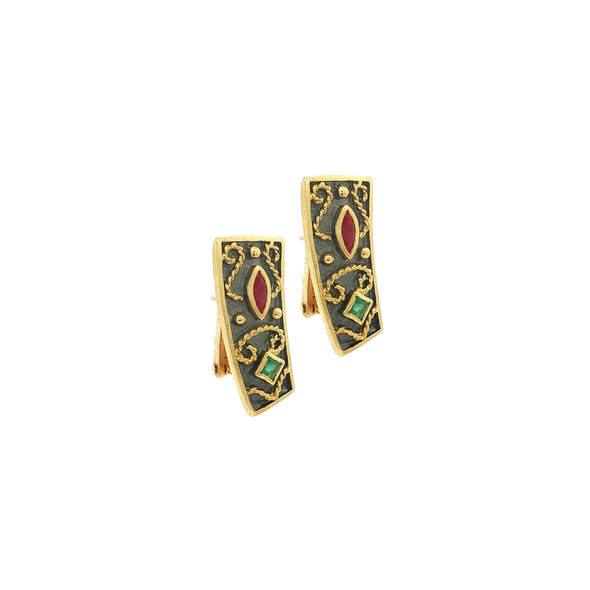 Earrings from Black Imperial Collection set with Rubies and Emeralds