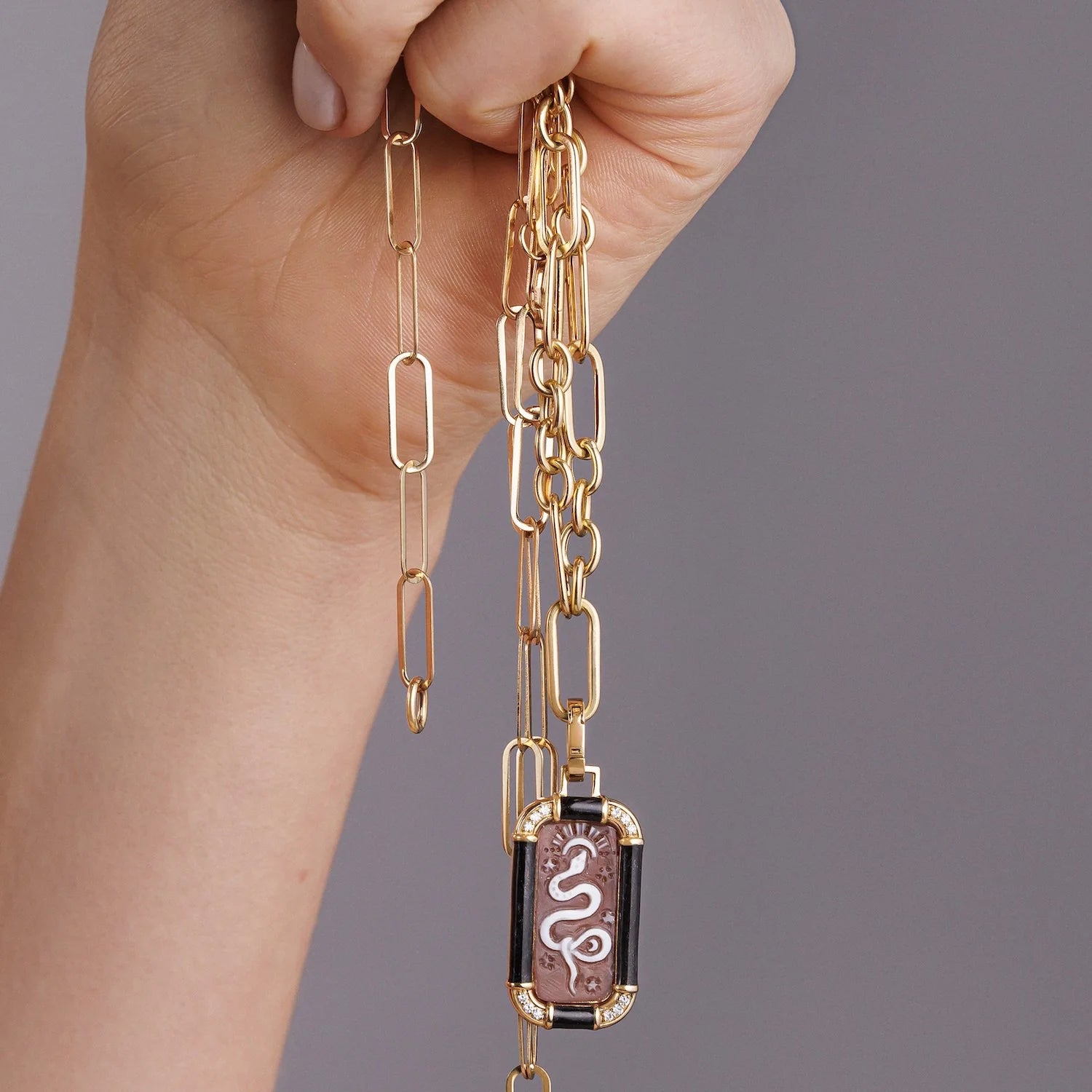 The Snake Small Rectangle Pendant with Black Enamel Atelier Lïya