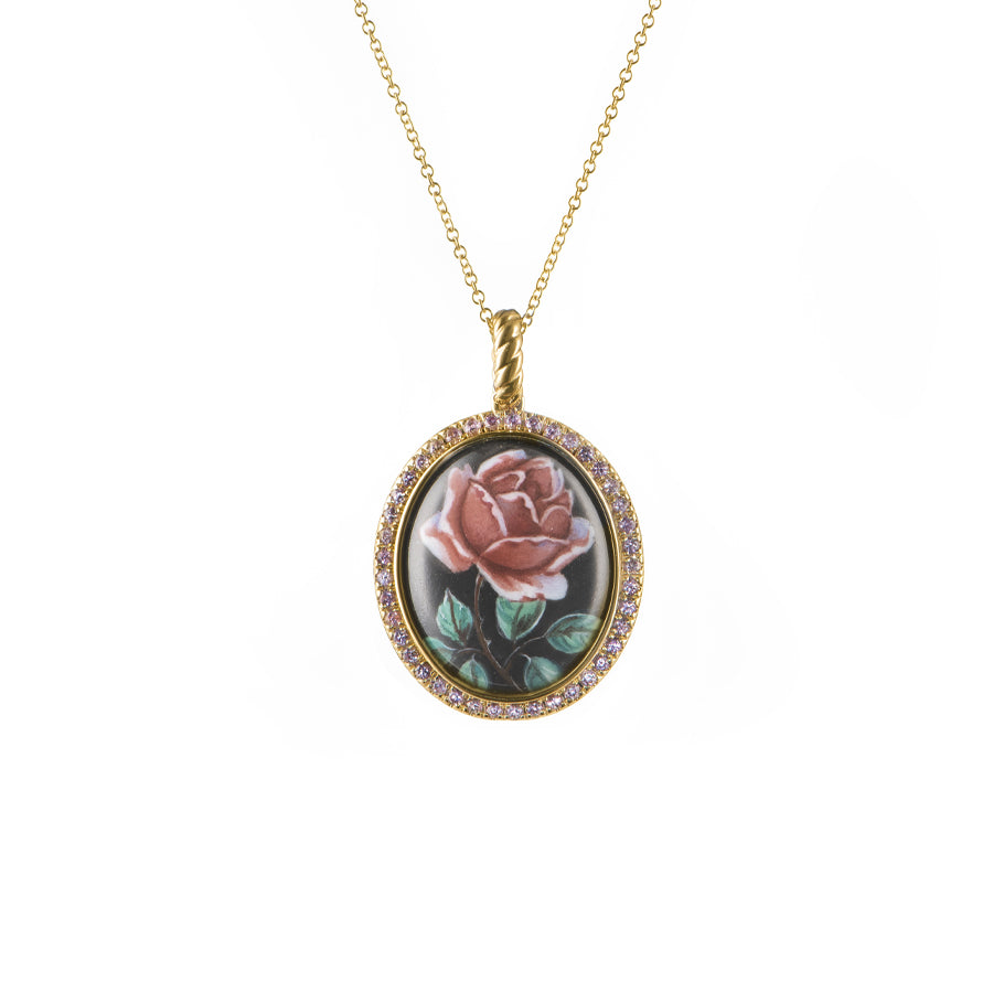 'LOVE'-Pendant-with-big-handpainted-Enamel-Garden-Rose-and-purple