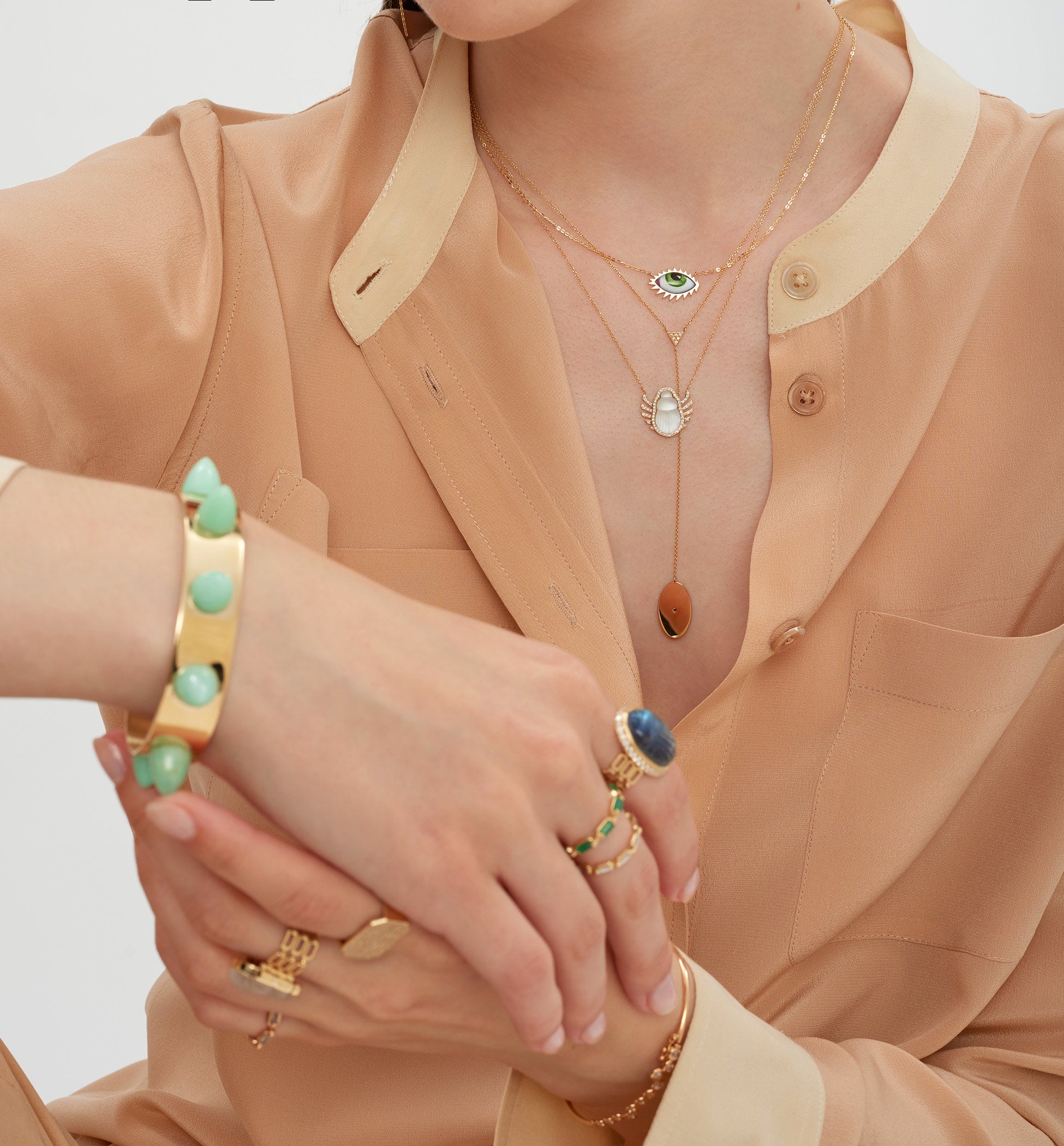 Angelica Necklace with Small Mother of Pearl Scarab and Diamonds