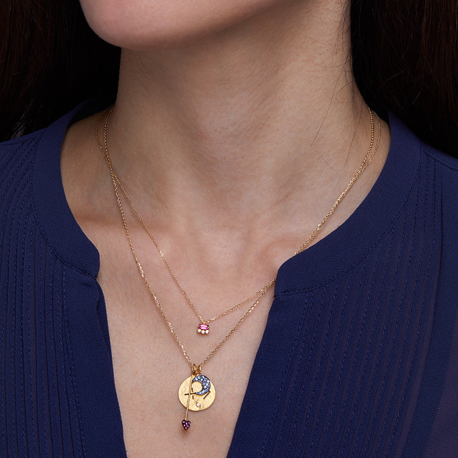 Long Heart Charm Pendant with Rubies