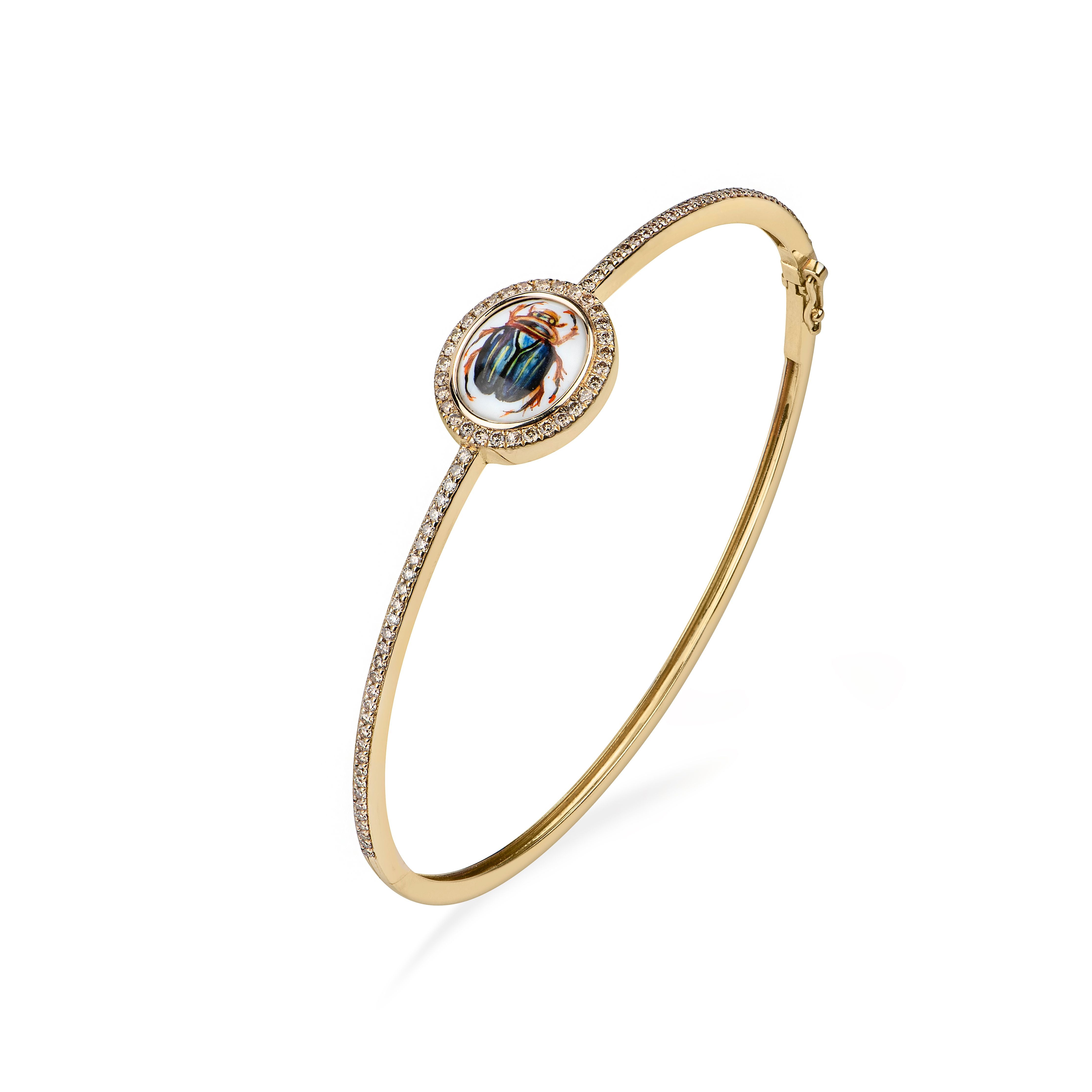 Begin Diamond Bracelet with Handpainted Enamel Scarab