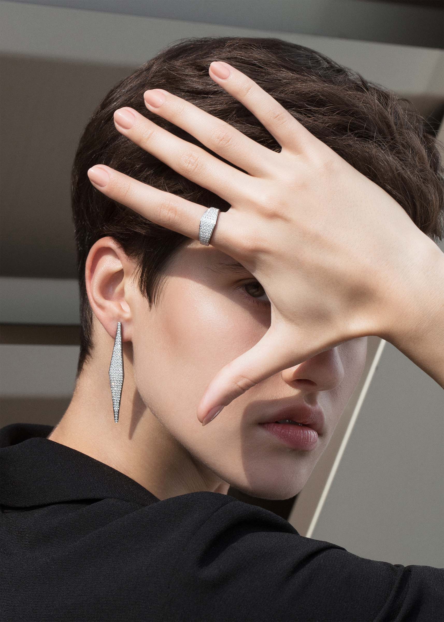 Modernist Diamond Sapphire Earrings