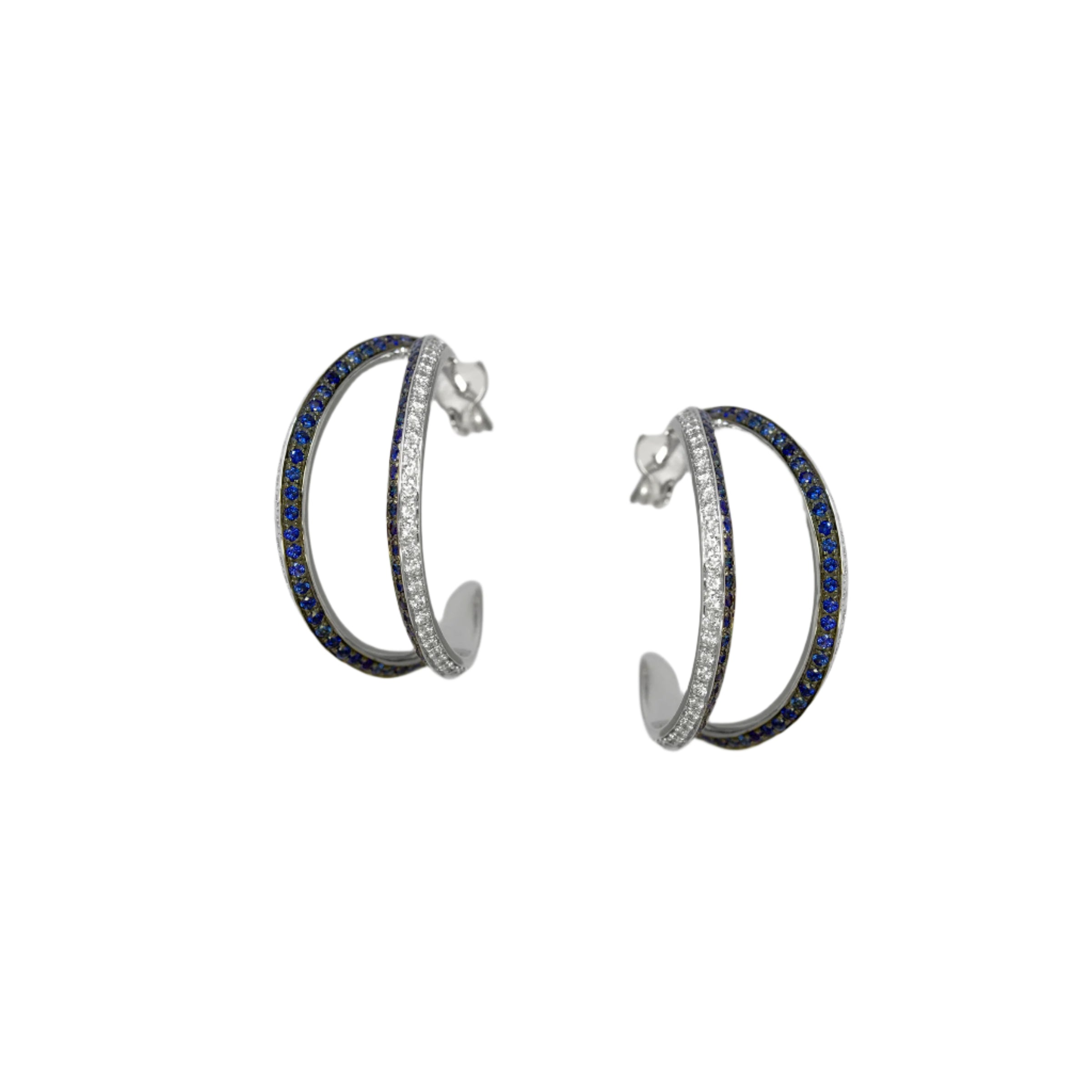 Modernist Diamond Sapphire Hoops