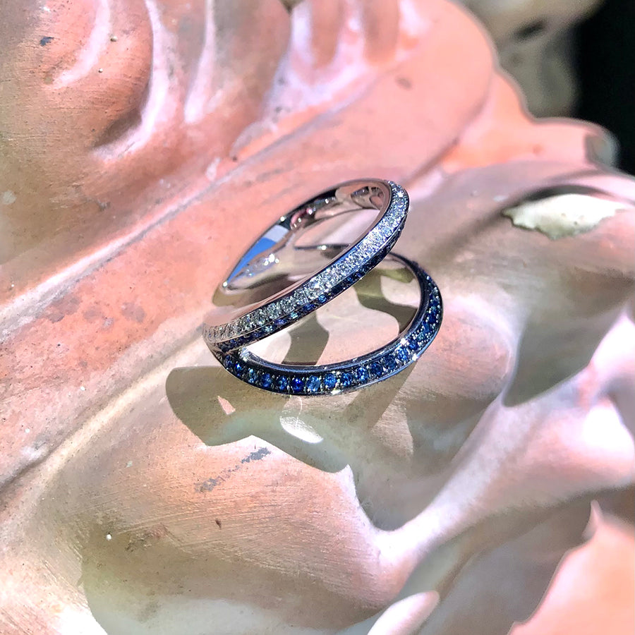 Modernist Diamond Blue Sapphire Ring
