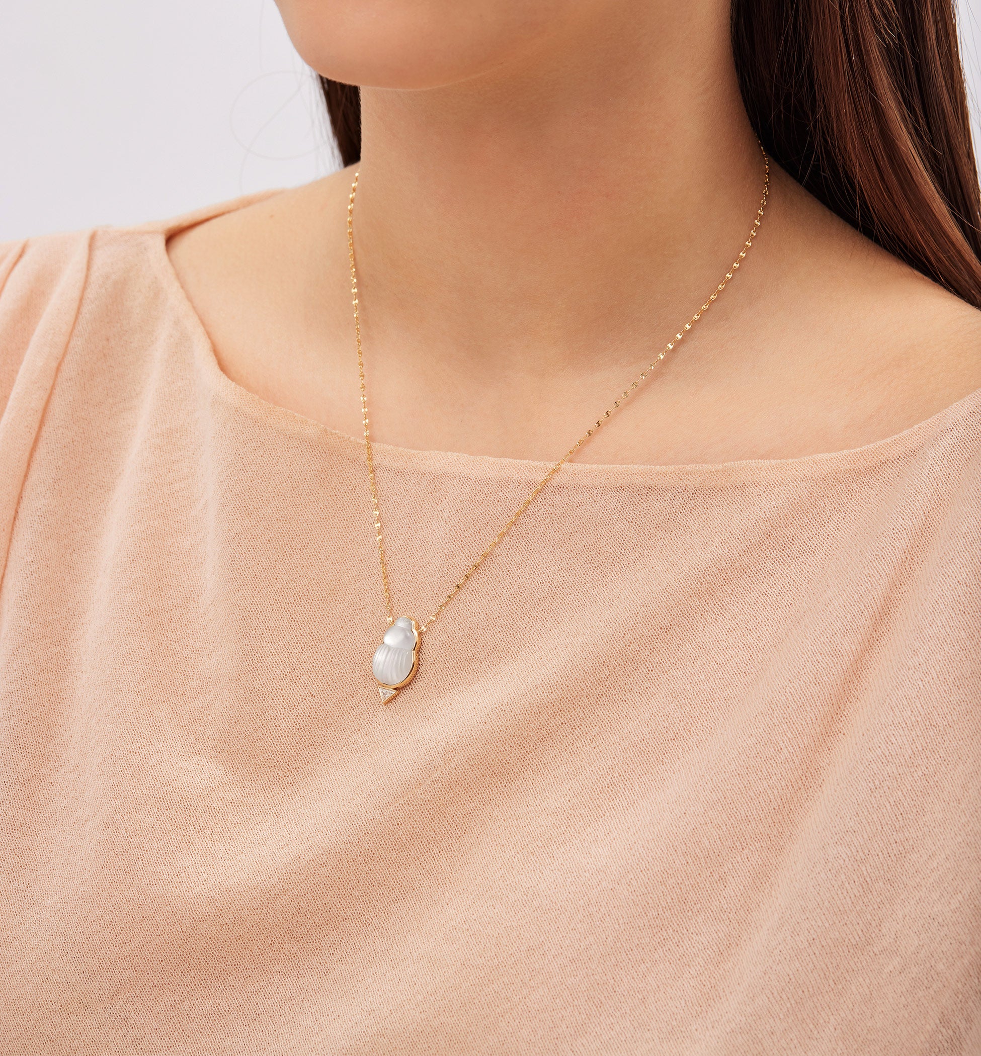 Chiara Necklace with a Big Mother Of Pearl Scarab and Diamond Lito