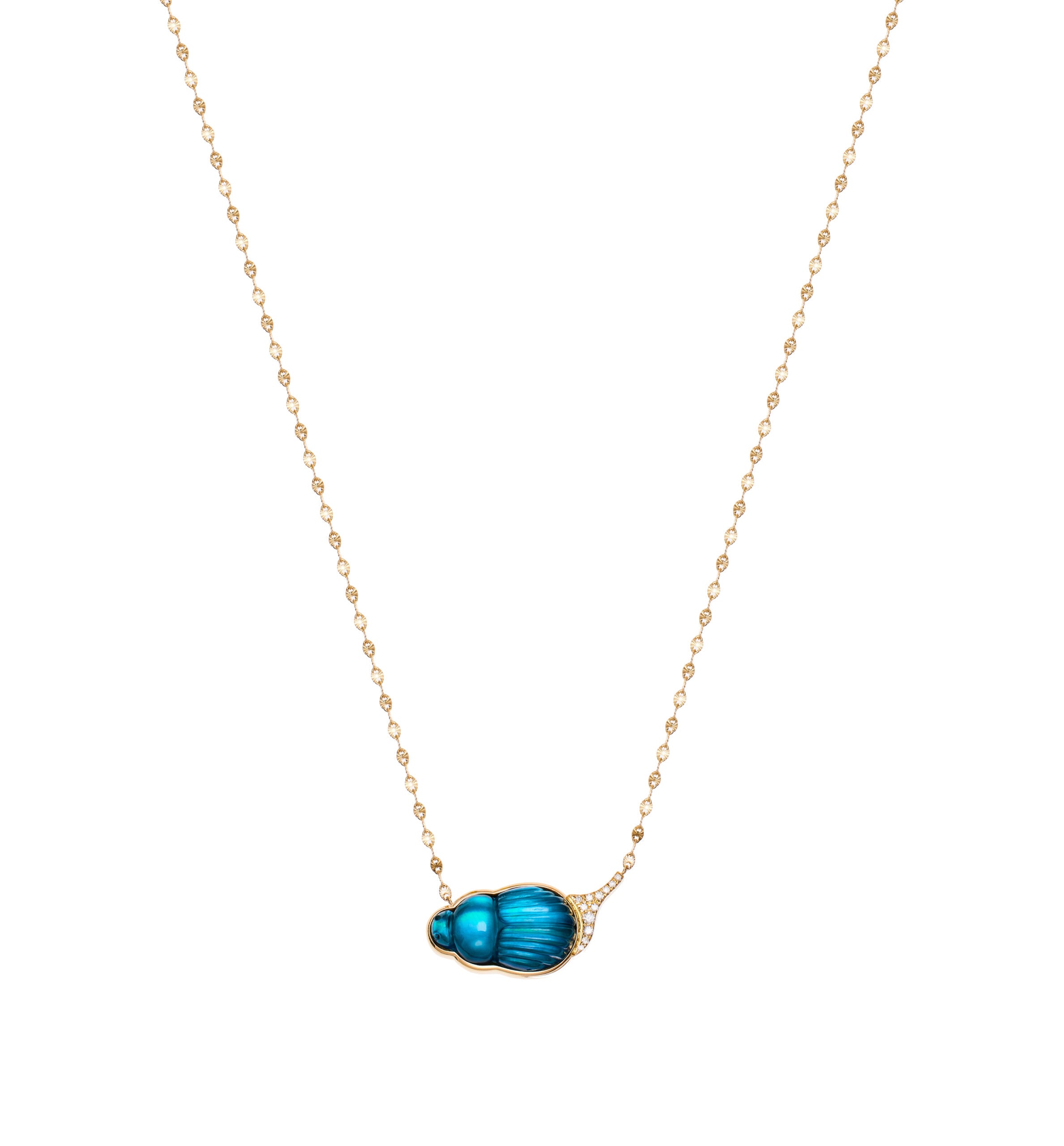 Small Sienna Necklace with a Small Blue Chalcedony Scarab and Diamonds Lito