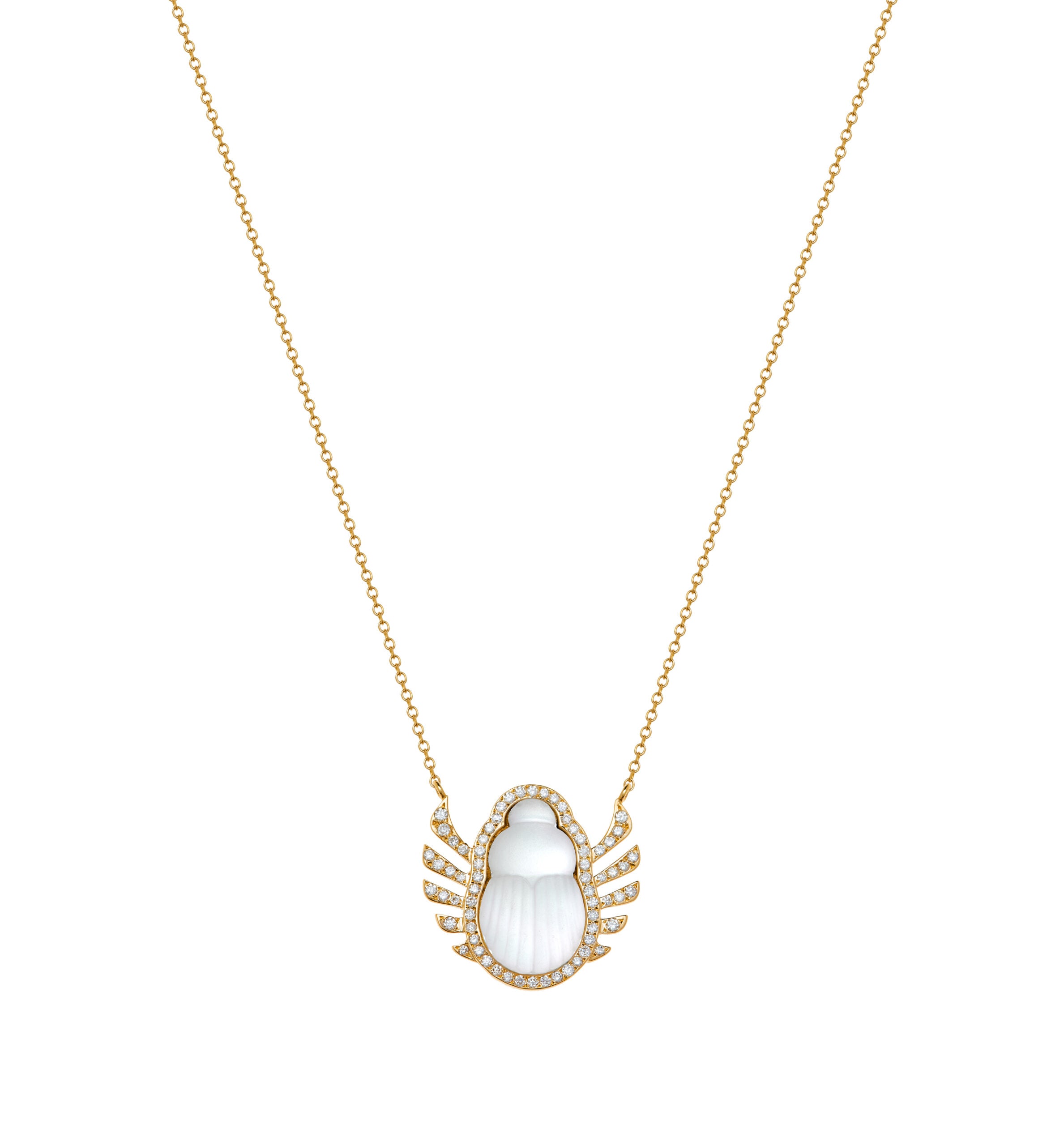 Angelica Necklace with Small Mother of Pearl Scarab and Diamonds Lito
