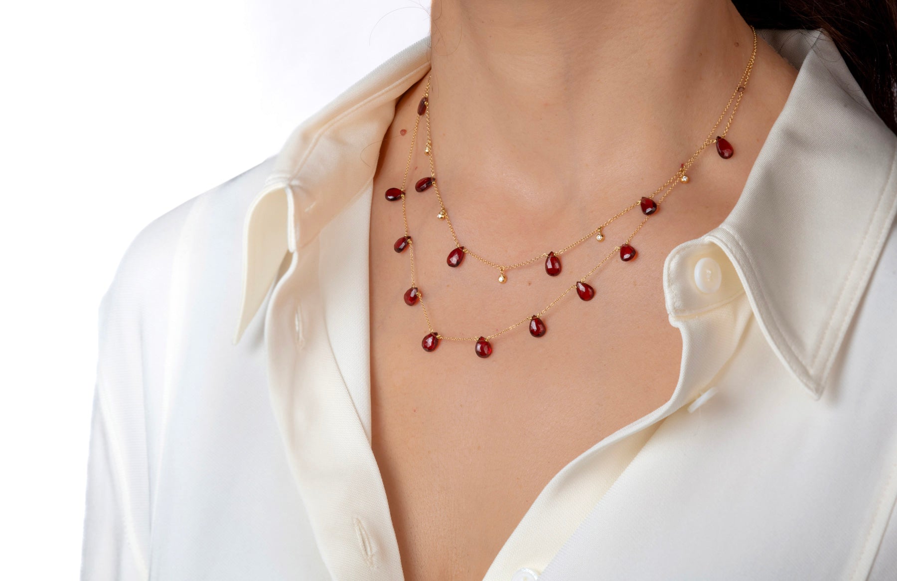 Five Drop Diamond and Six Semi-Precious Beads Necklace