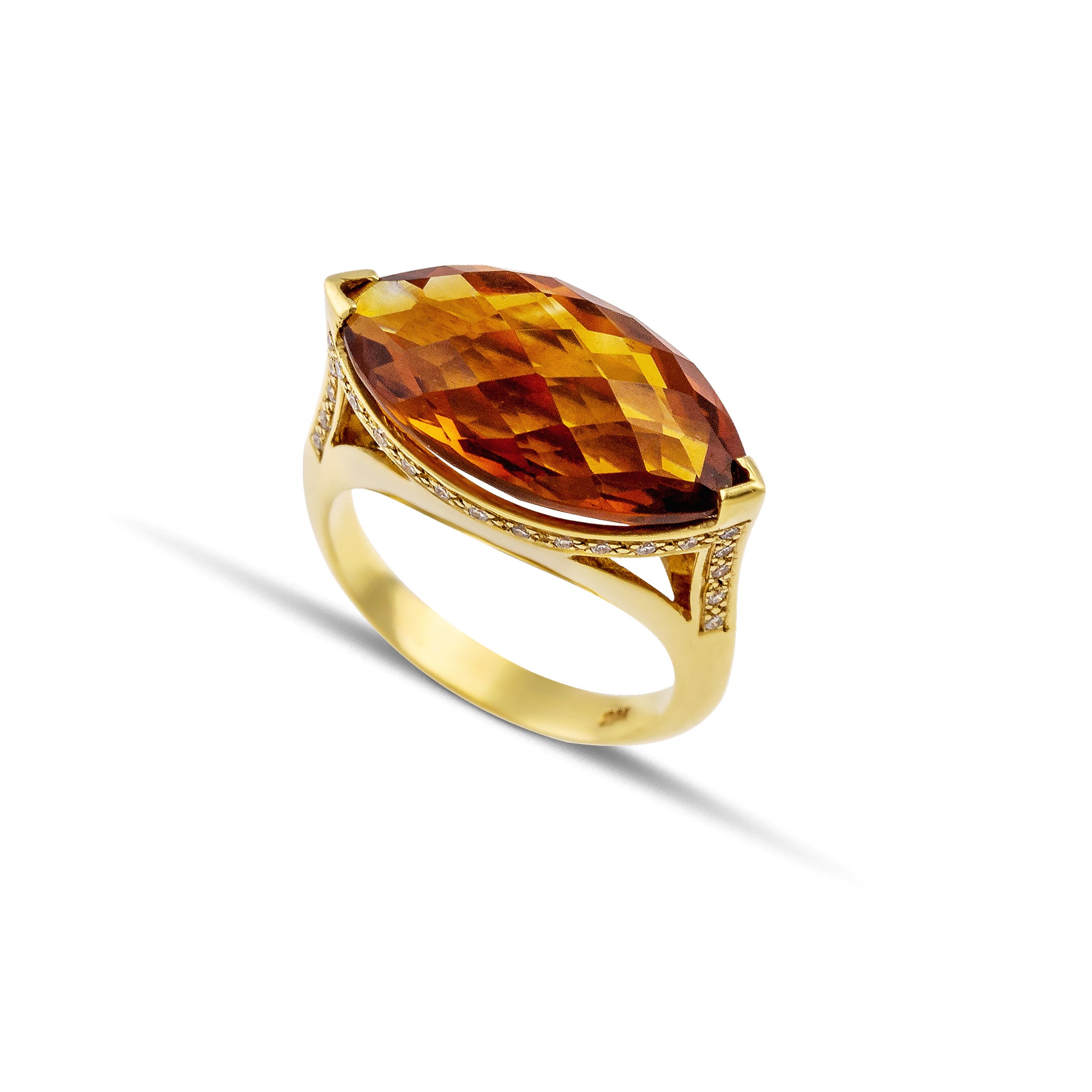 Citrine and Diamonds Gold Ring