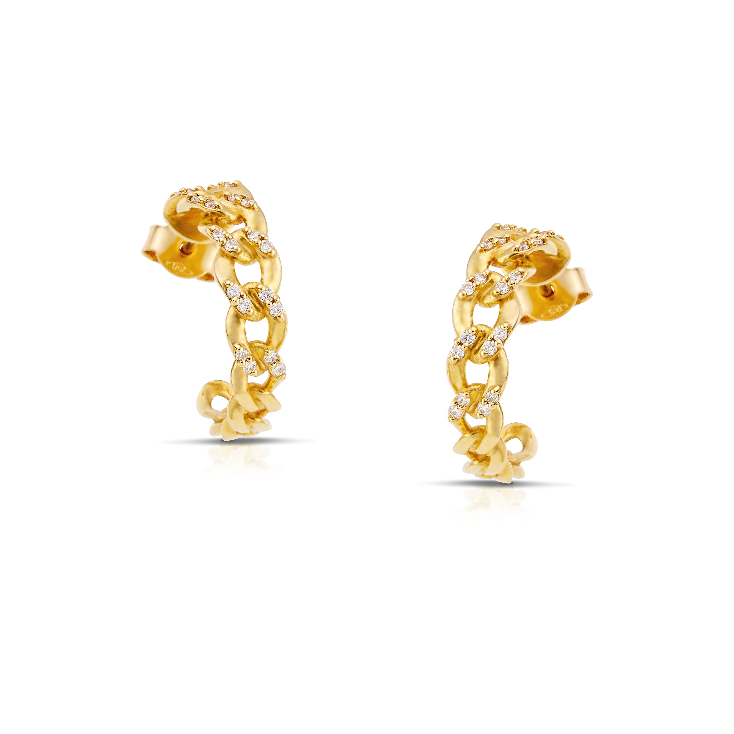 Gold Chain Hoops with Diamonds
