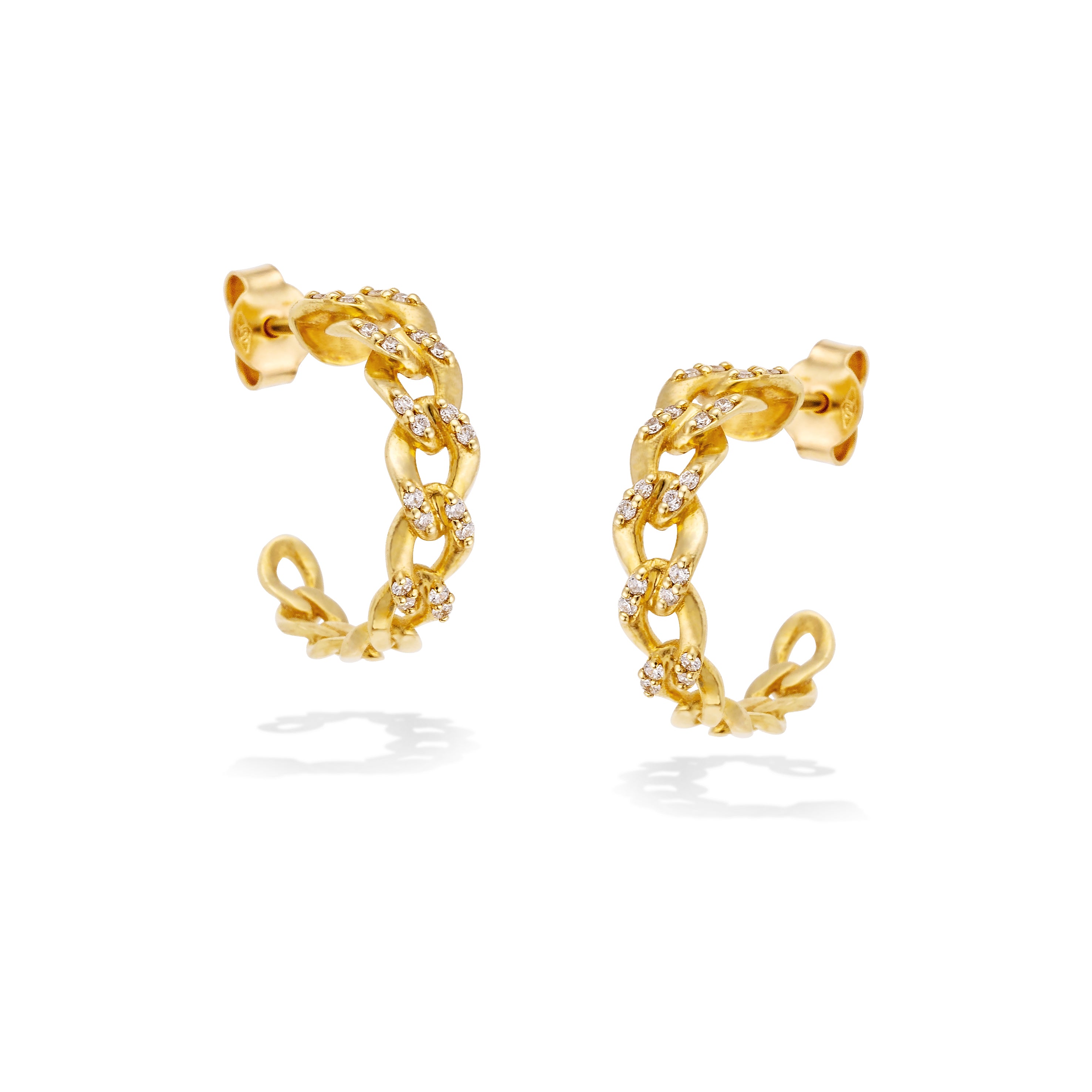 Gold Chain Hoops with Diamonds