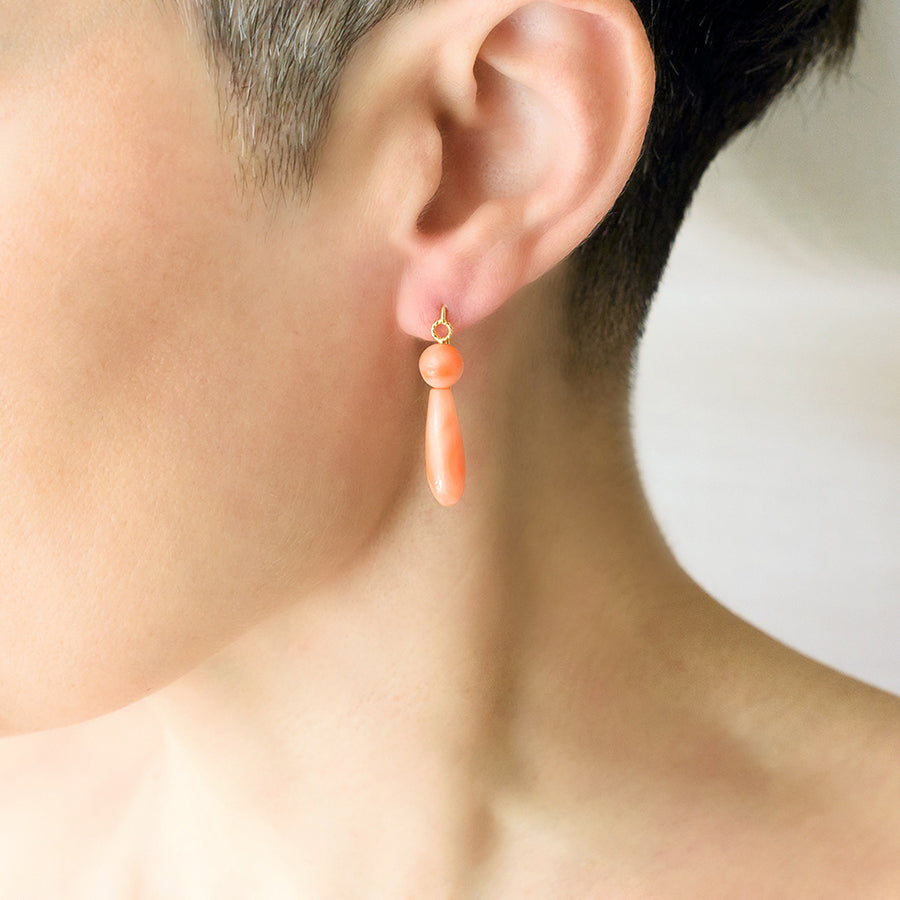 Long Drop Rose Coral Earrings