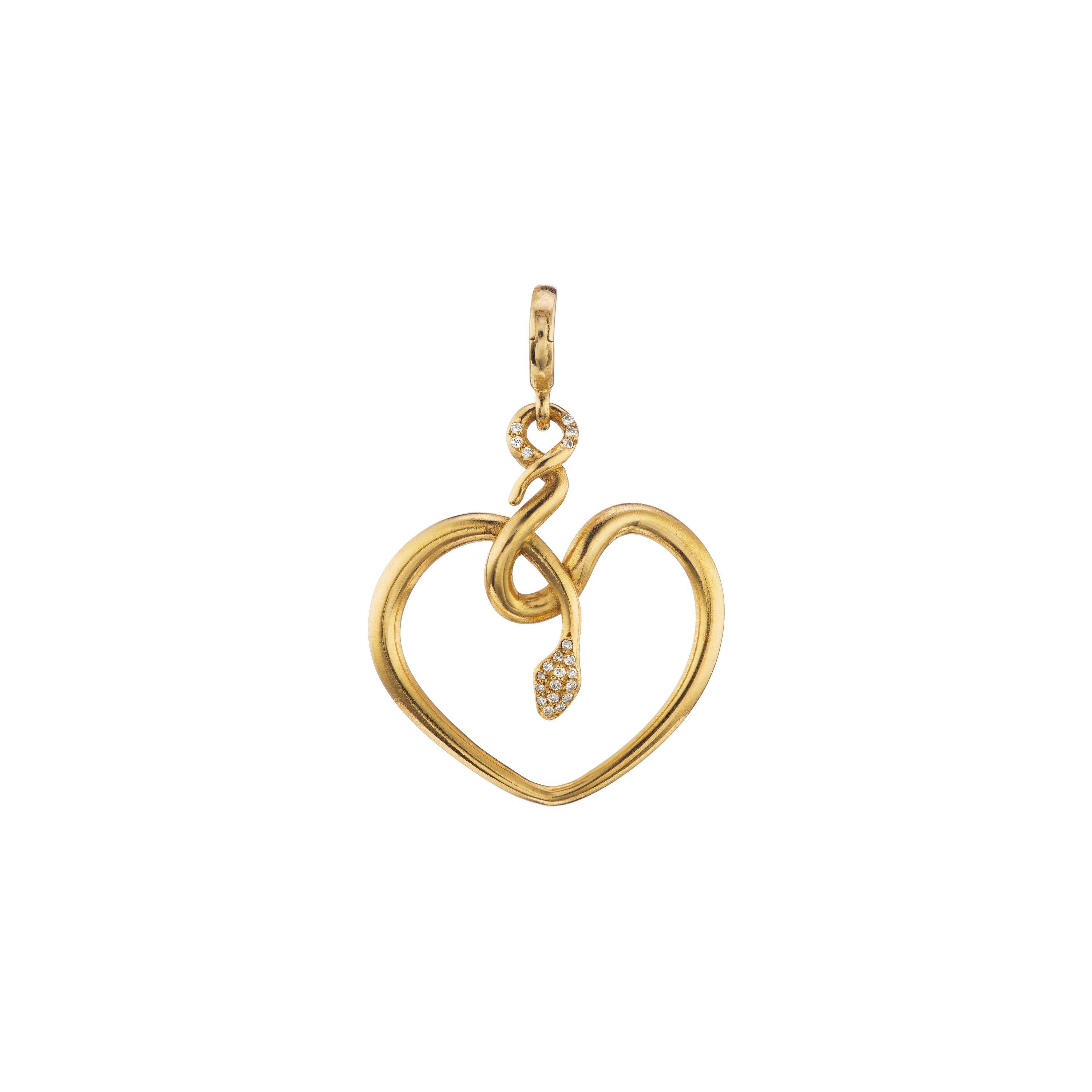 Small Snake Heart Charm with Diamonds