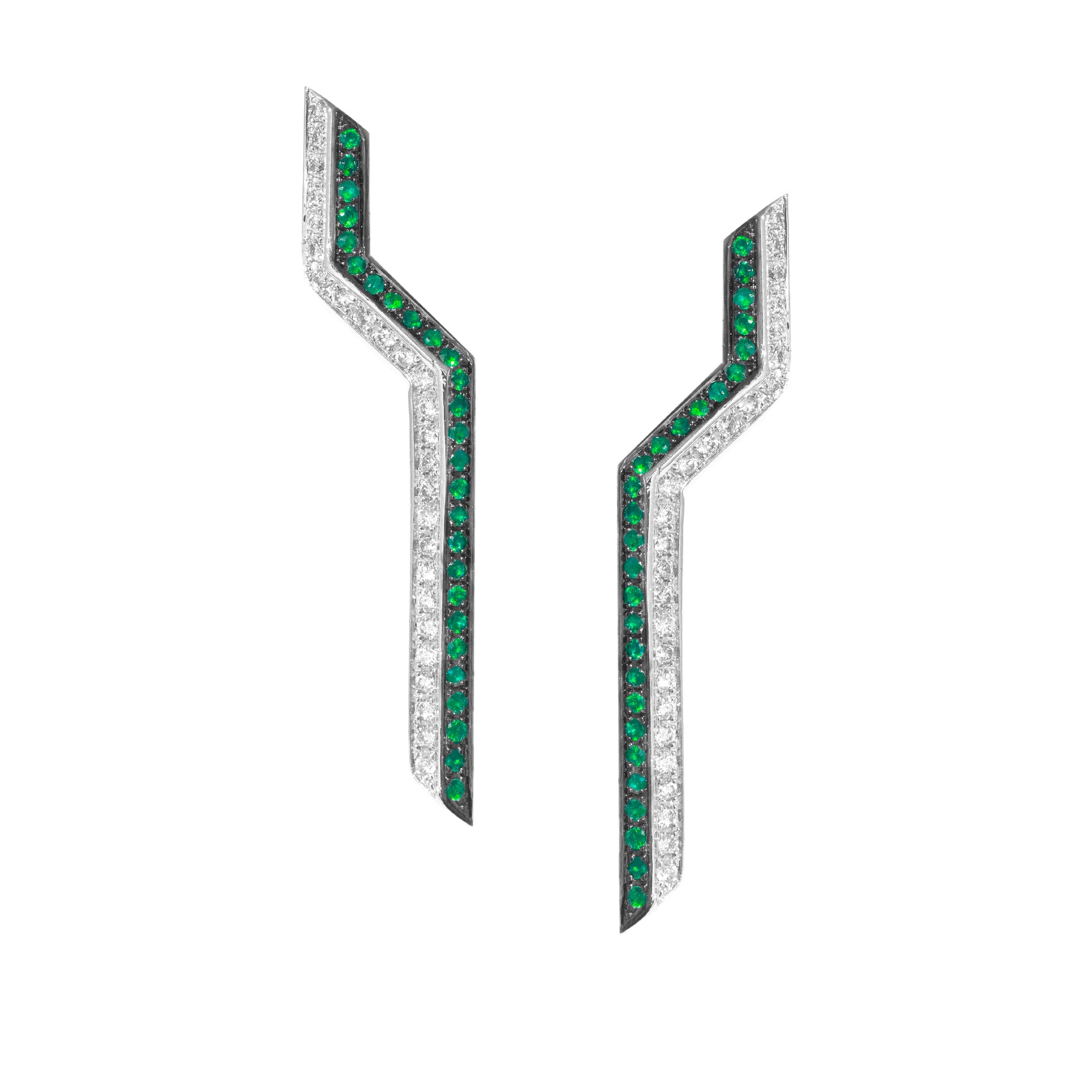 Phoenician Script Emerald Diamond Earrings