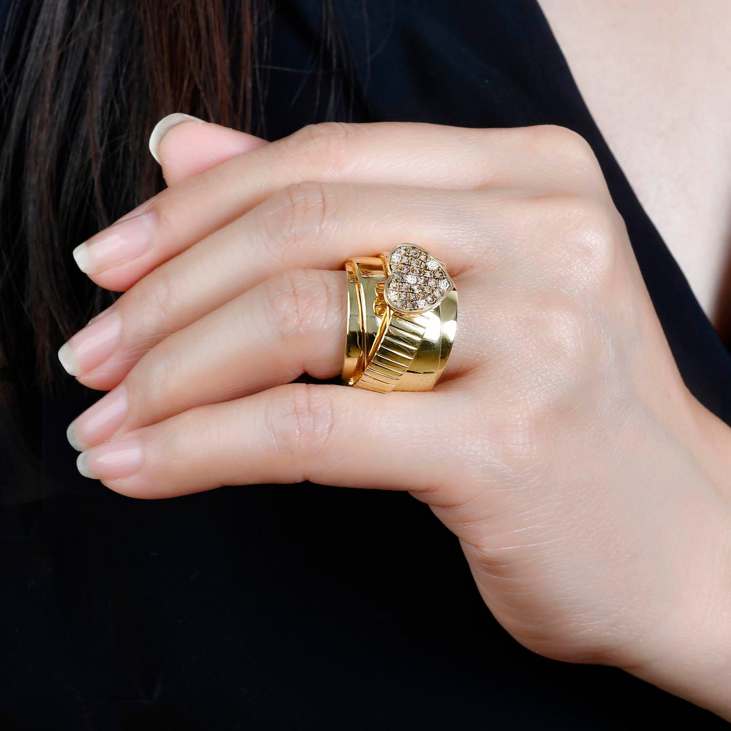 Chelsea Heart Ring with White and Champaign Diamonds