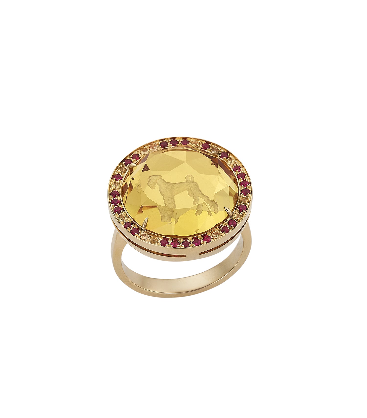 Ruby Being Furry Round Intaglio Ring