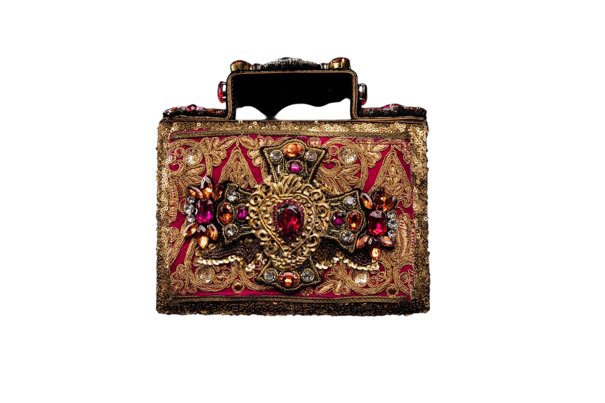 Small Leather handmade Evening Handbag embroidered with stones