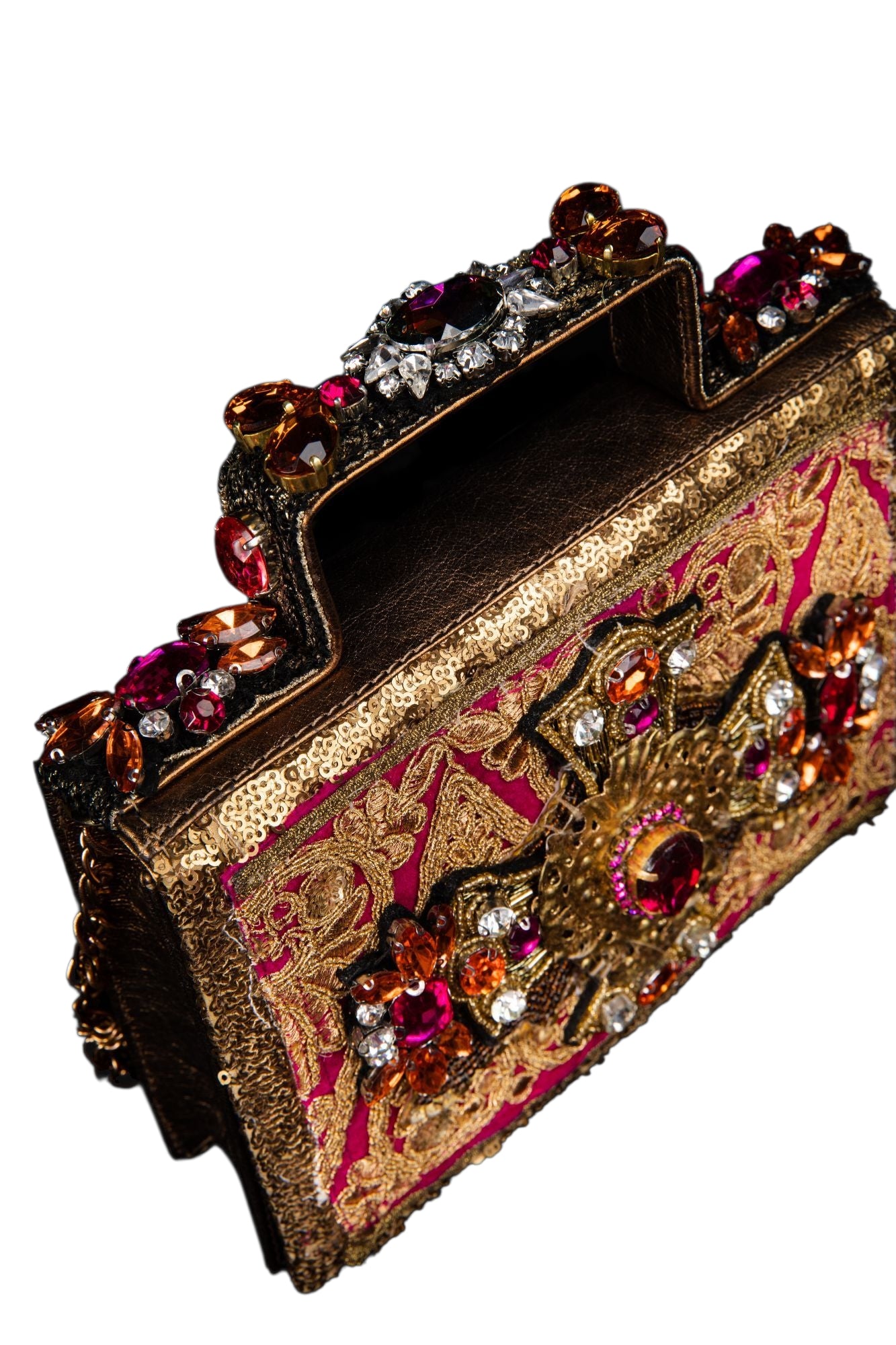 Small Leather handmade Evening Handbag embroidered with stones