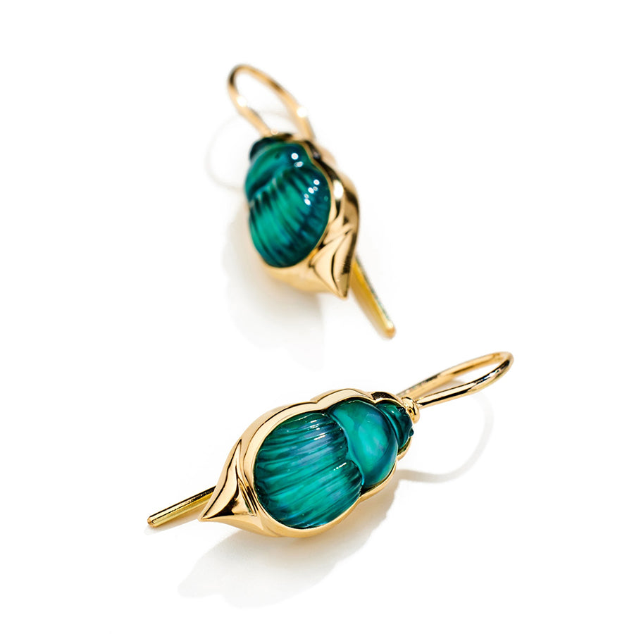 Sienna Earrings with Small Green Chalcedony Scarabs