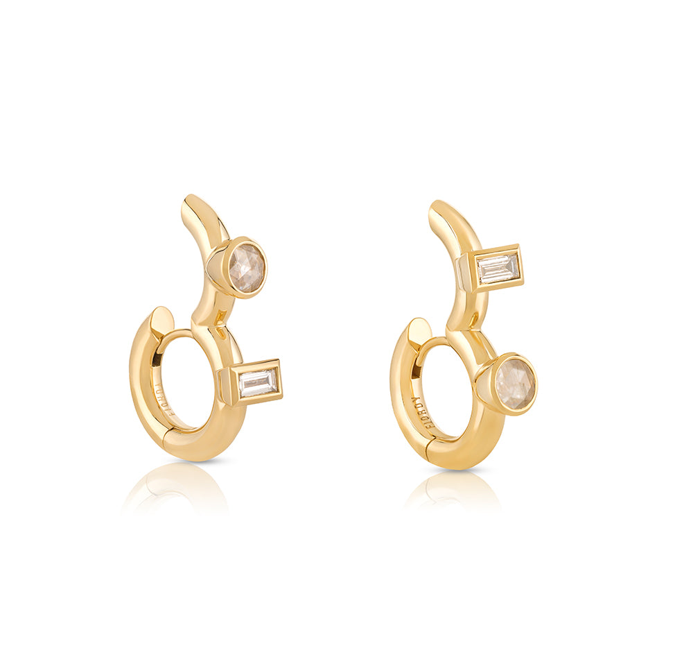 Uneven Hoop Earrings with Diamonds