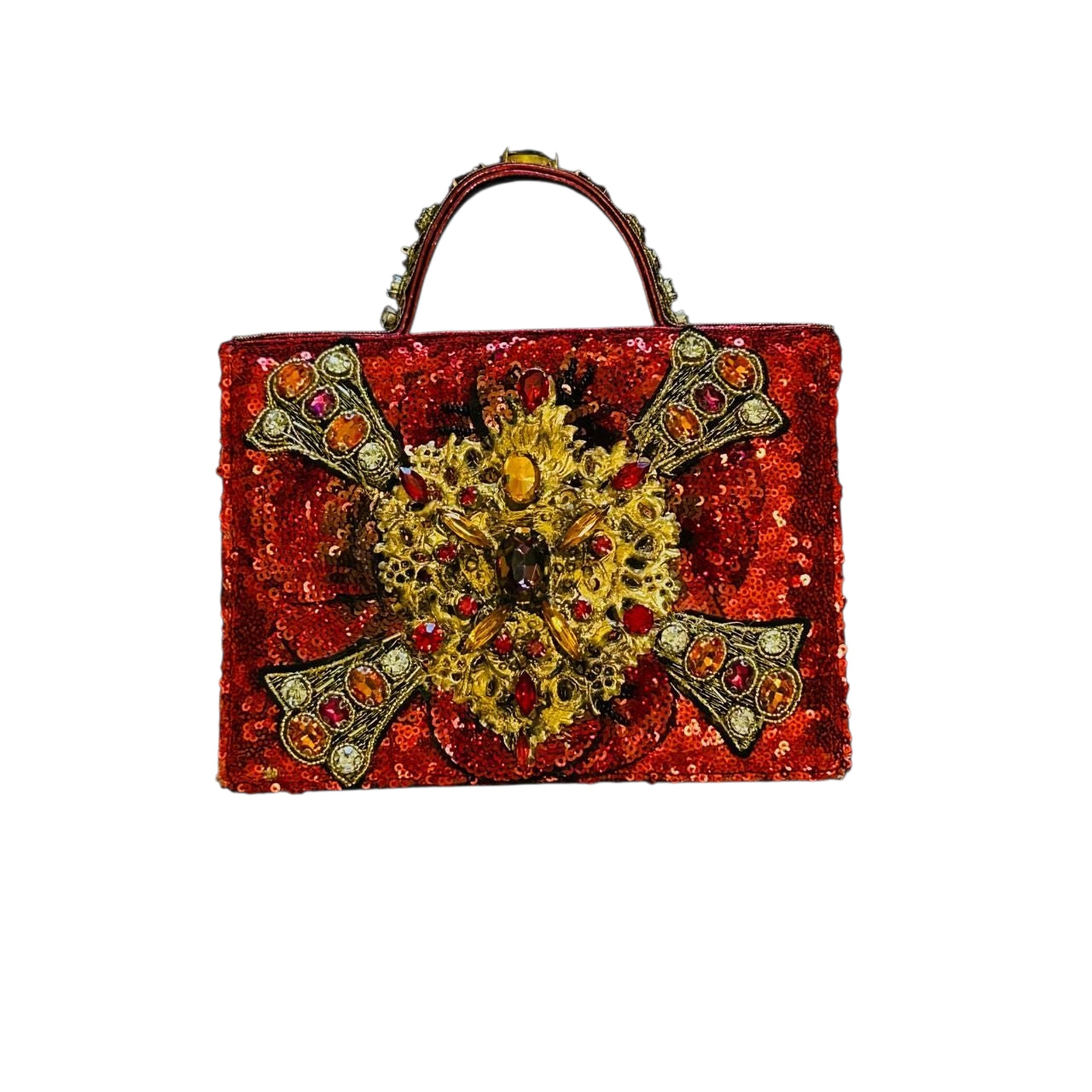Small Leather handmade Evening Handbag embroidered with stones