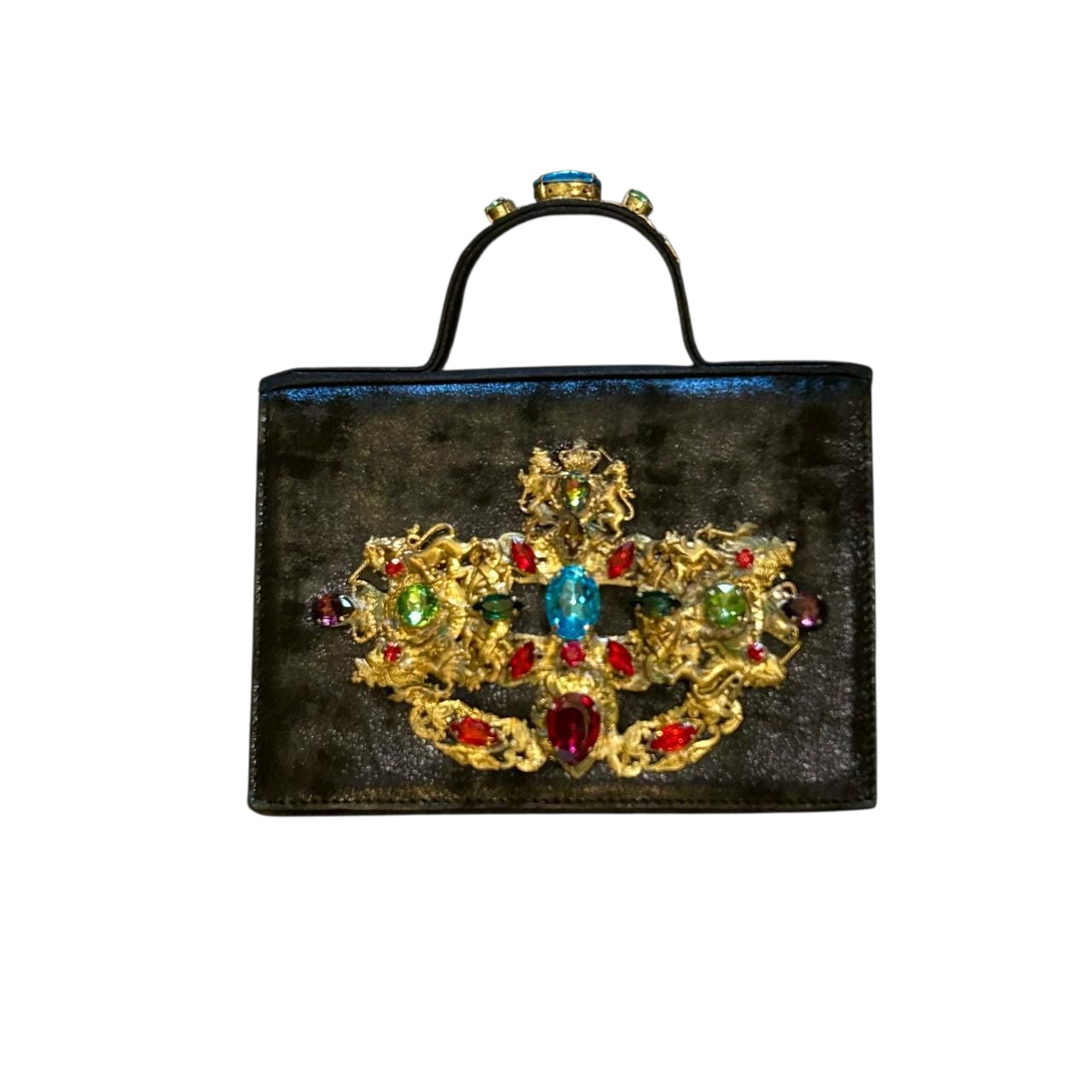 Small Leather handmade Evening Handbag embroidered with stones