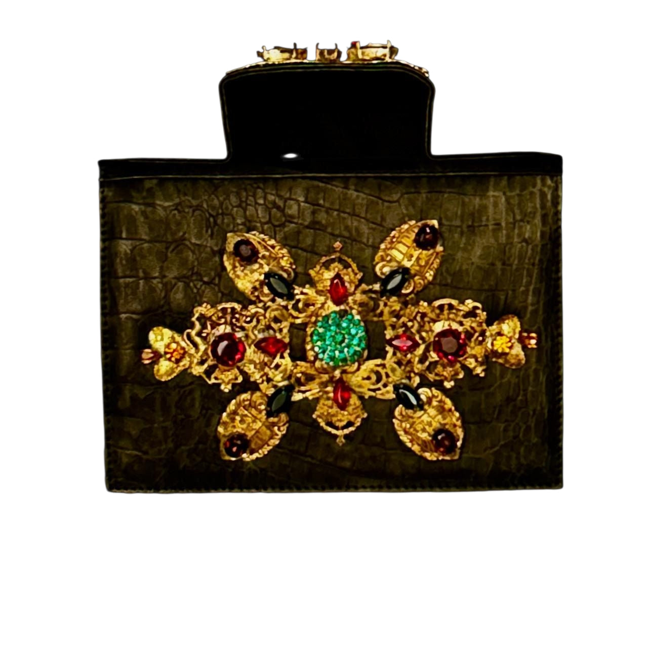 Small Leather handmade Evening Handbag embroidered with stones