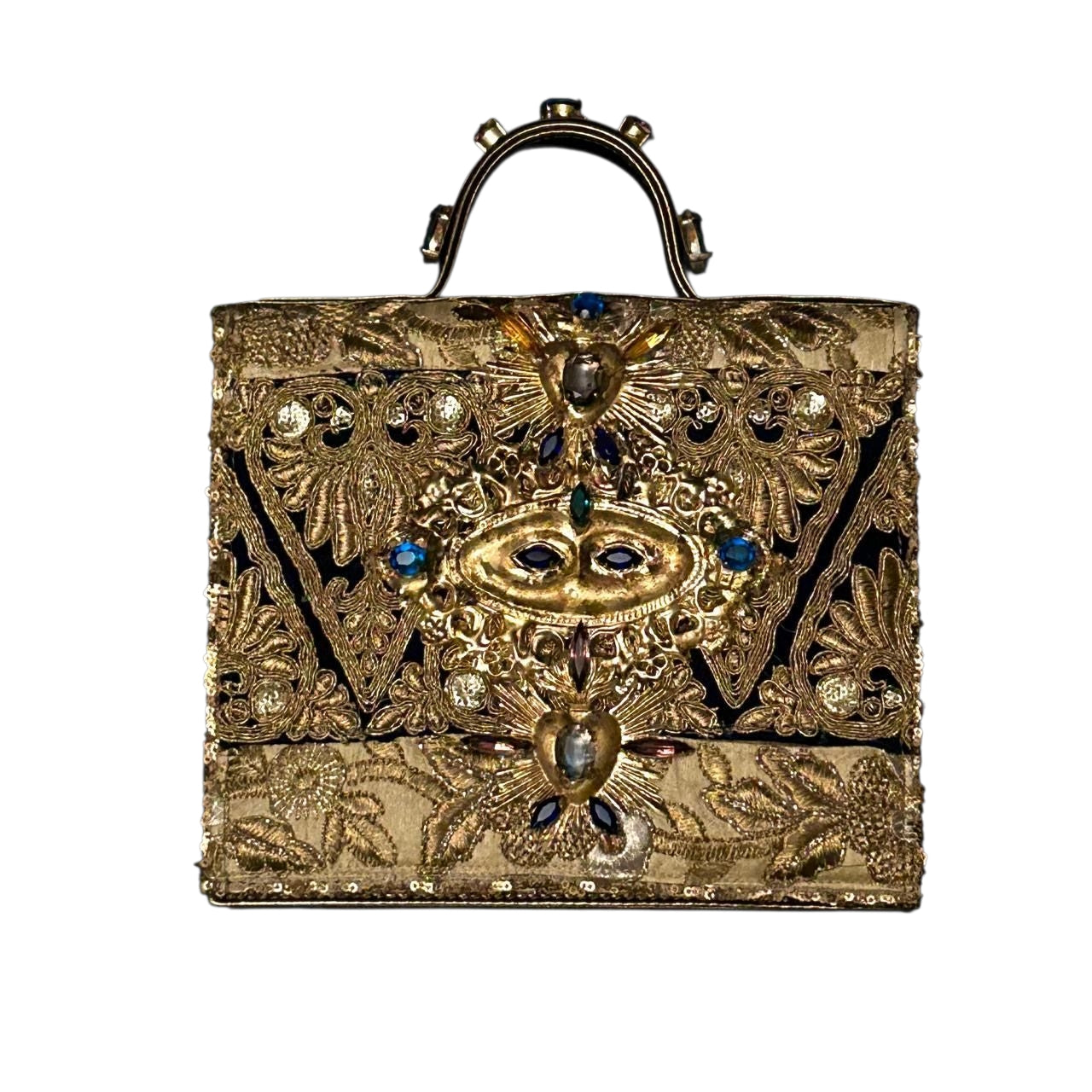 Medium Leather handmade Evening Handbag embroidered with stones