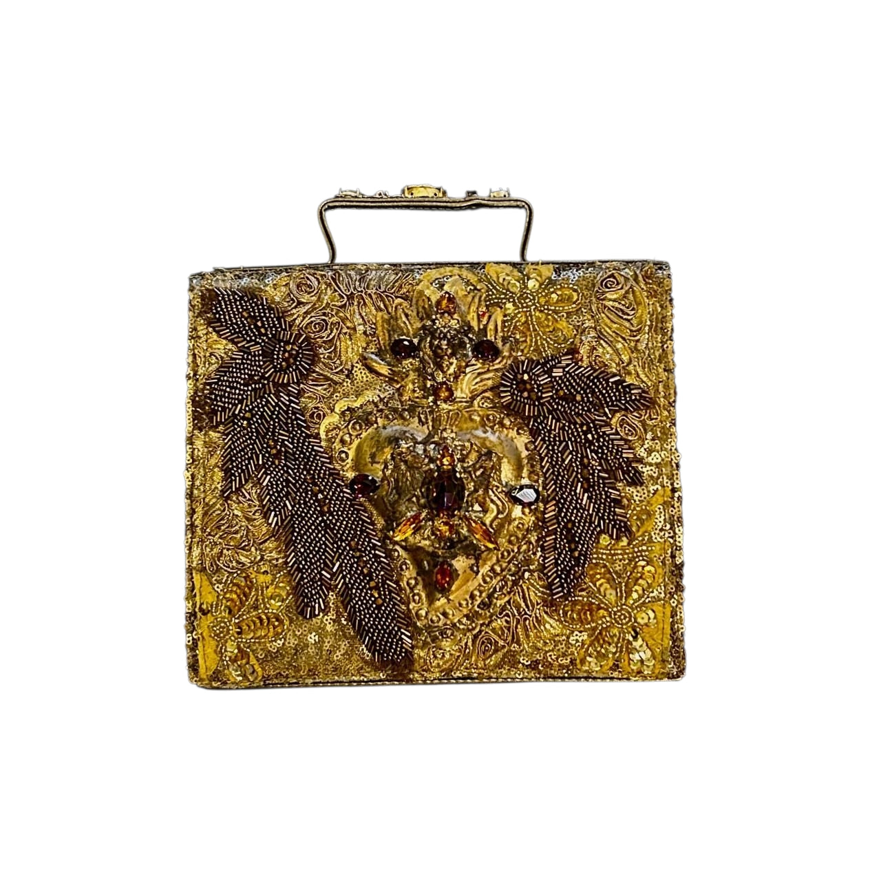 Medium Leather handmade Evening Handbag embroidered with stones